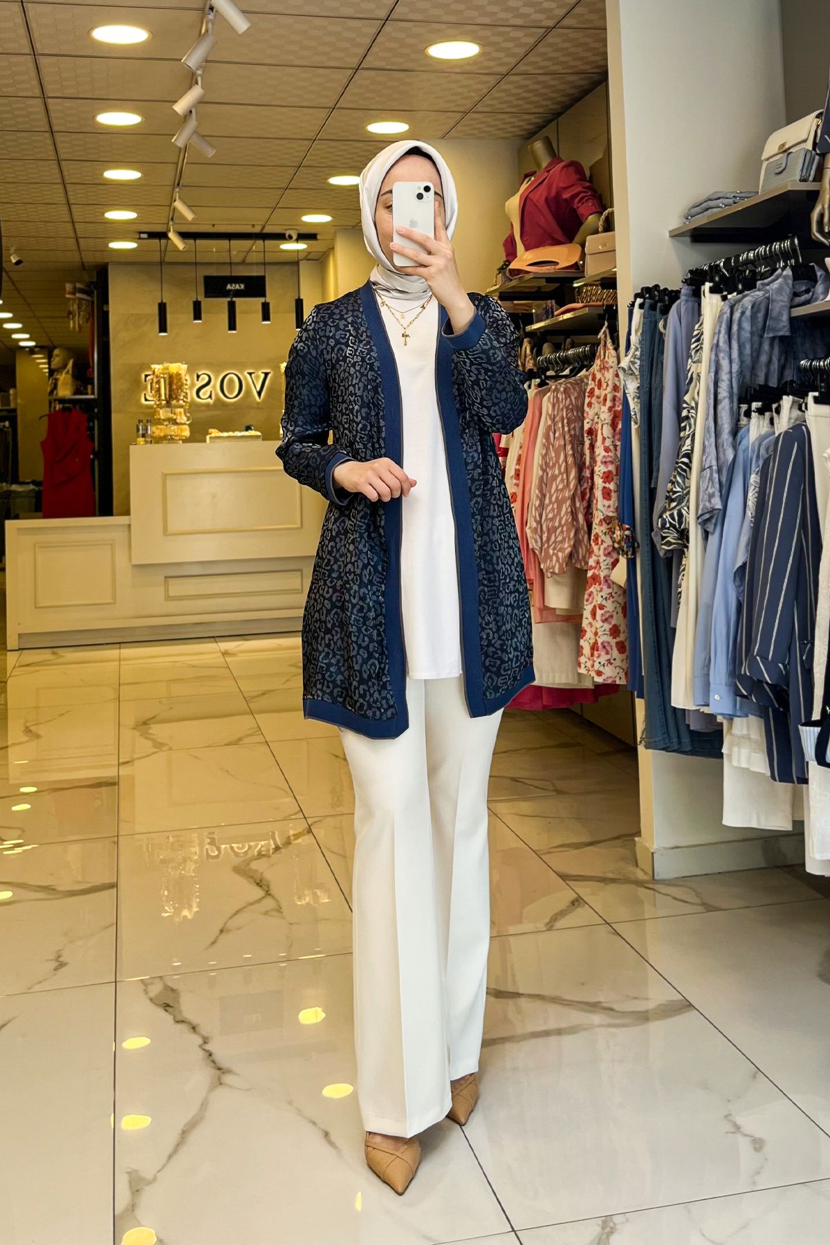 Vosse On Fashıon İndigo Desenli Ribanalı Hırka