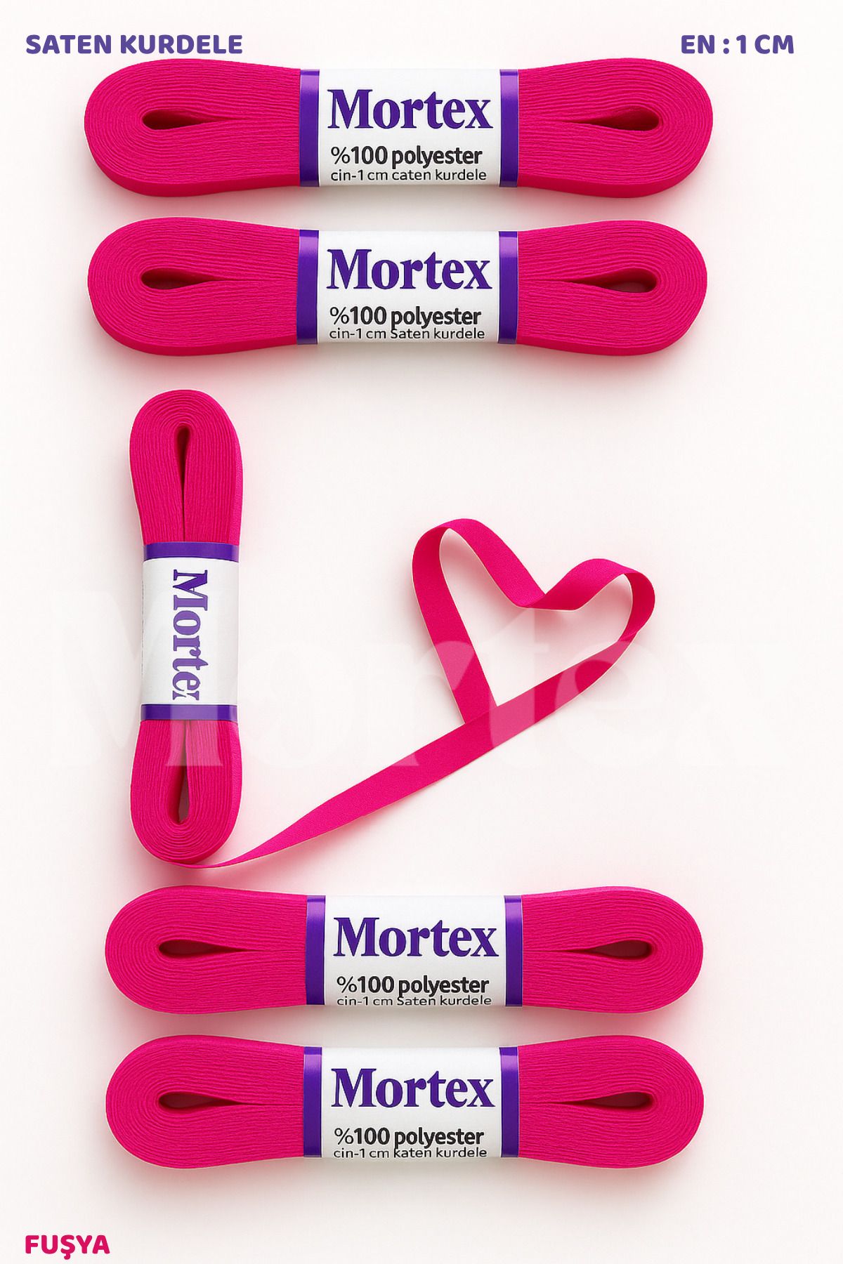 Mortex Fuşya Saten Kurdele 1cm 10mt - Bohça, Nikah, Nişan, Çeyiz, Hediye, Süsleme İçin Kurdele