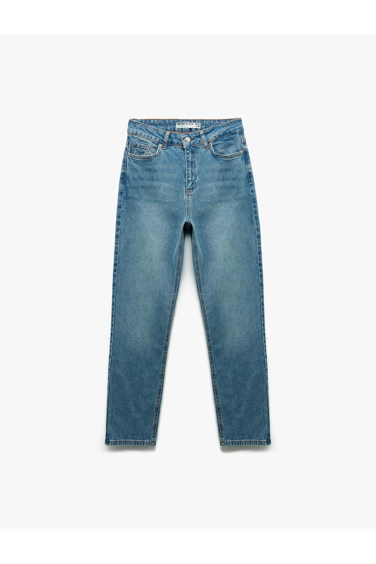 Koton Pamuklu Düz Paça Cepli Düğmeli Jean Pantolon - Straight Jeans