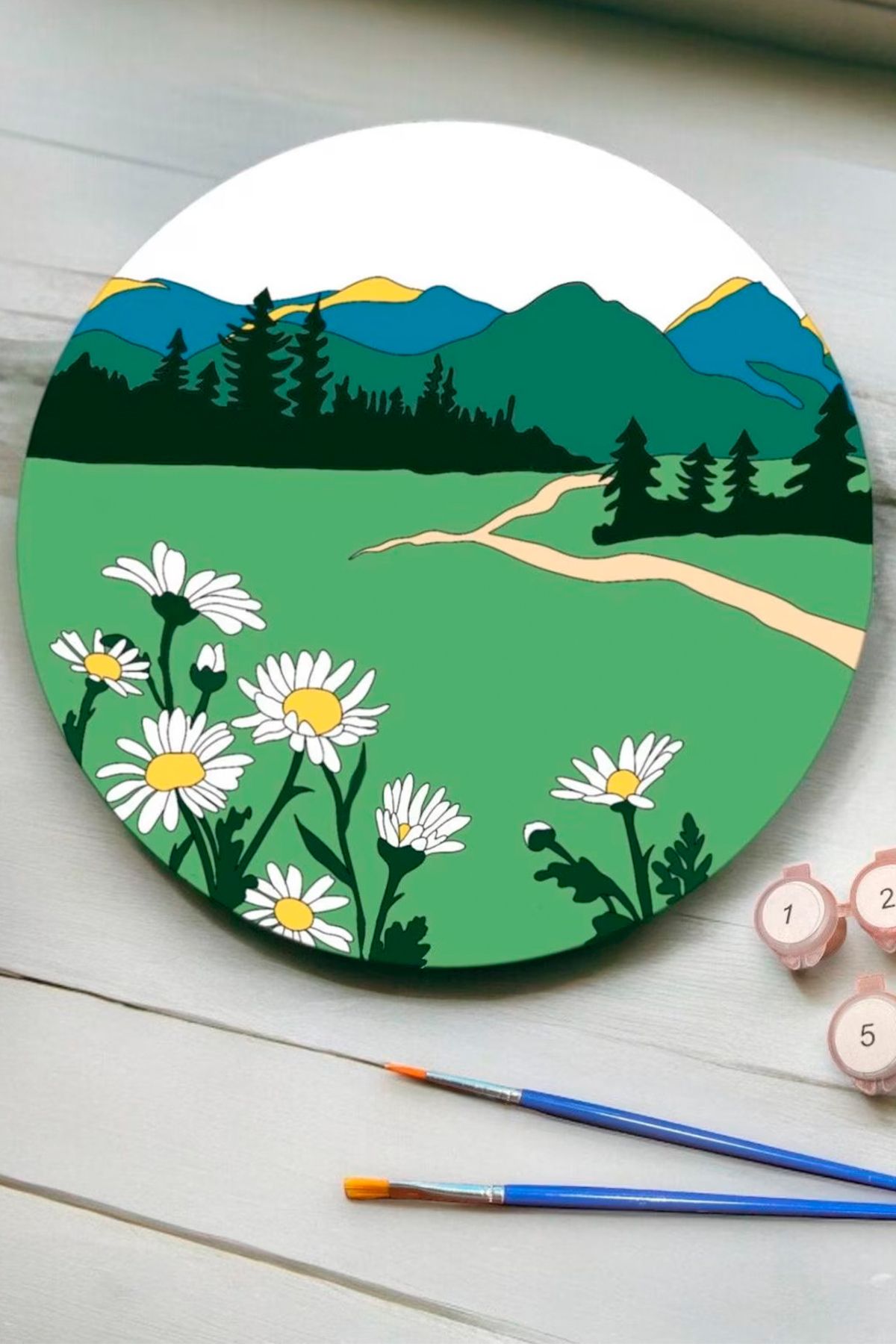 GONCA EĞİTİM Ahşap Sayılarla Boyama Seti – 25x25 Cm Papatyalı Yol Kendin Yap Hobi ve Aktivite Seti