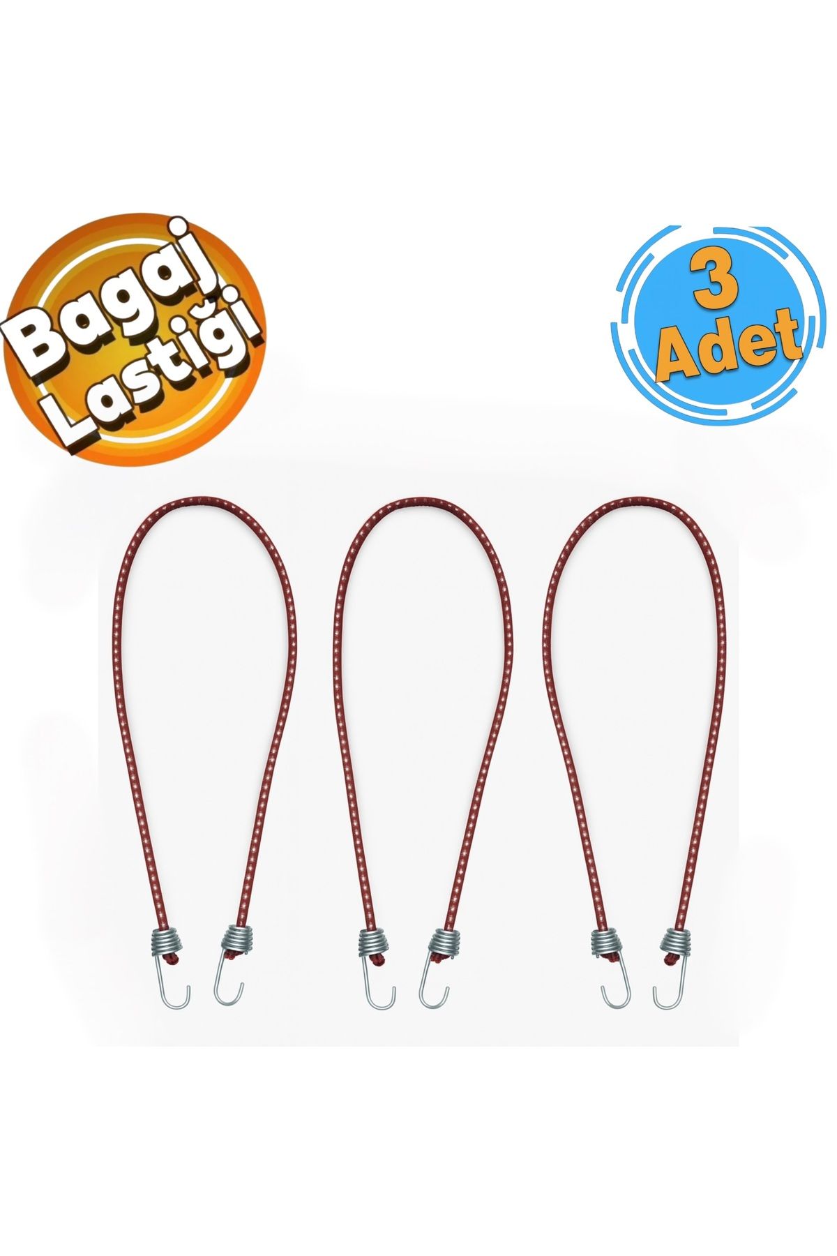 taqe Kancalı Oto Araç Bagaj Lastiği Sabitleme Yük Taşıma Lastik 5 mm x 75 cm (3 Adet)