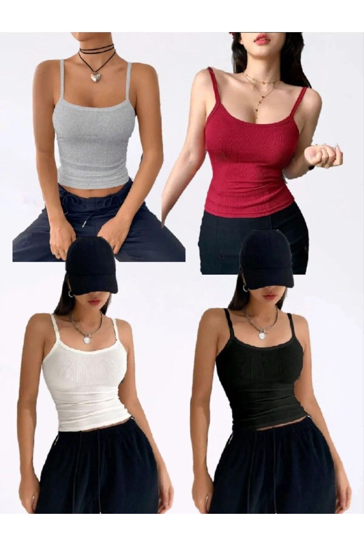 Stail Moda Kadın Fitilli Görünümlü İP Askılı Basic Siyah Atlet
