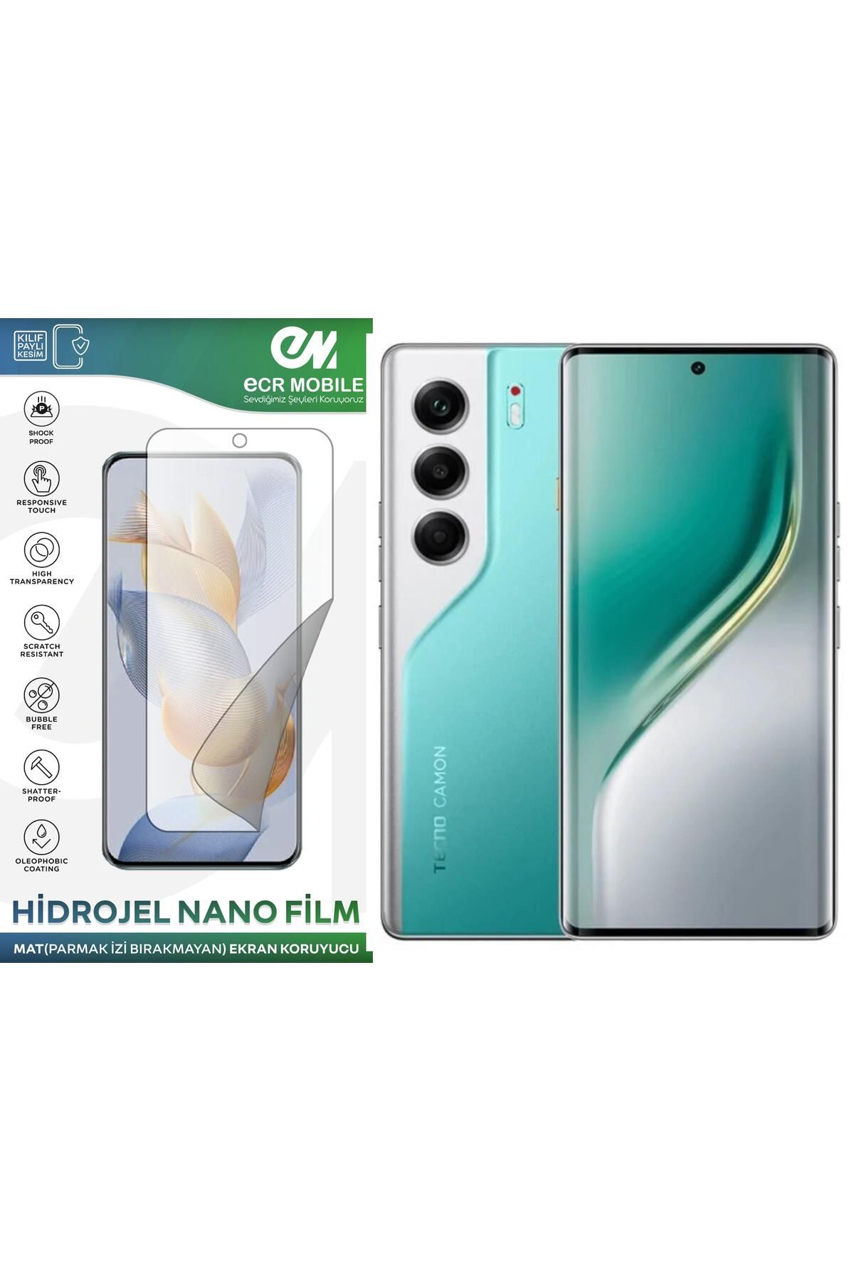 ECRMOBILE Tecno Camon 40 Pro ile Uyumlu Hidrojel Nano Ekran Koruyucu Film MAT(Tempered Cam Değildir!)