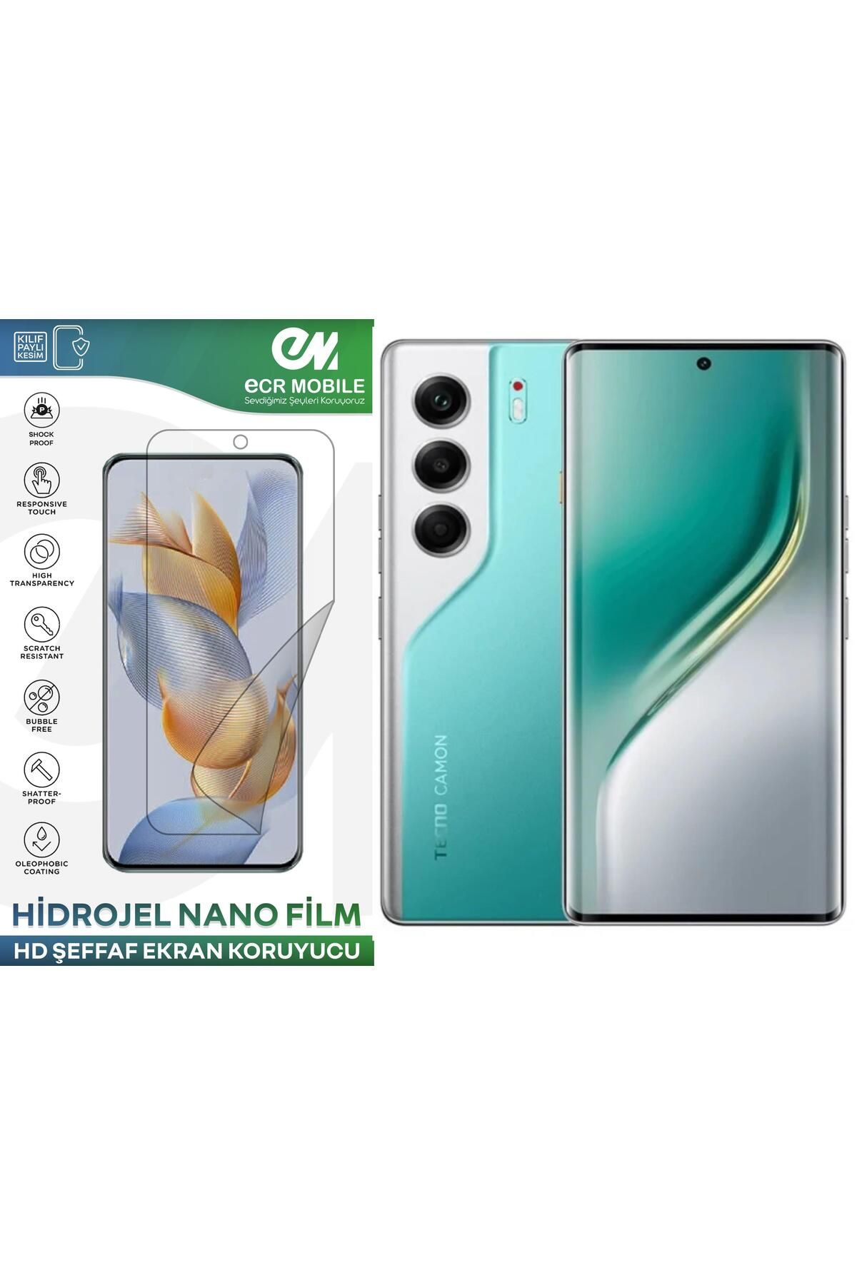 ECRMOBILE Tecno Camon 40 Pro ile Uyumlu Hidrojel Ekran Koruyucu Film HD-ŞEFFAF(Tempered Cam Değildir!)