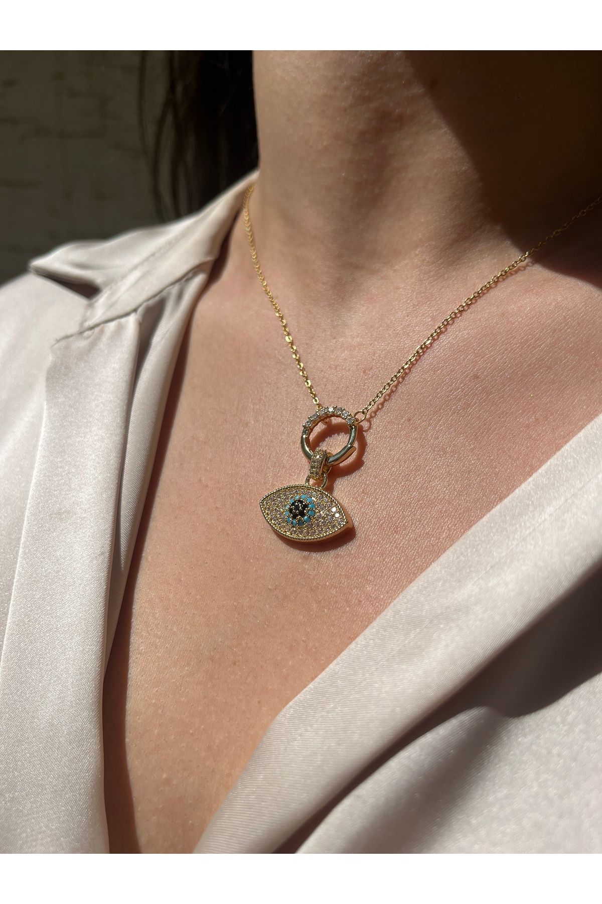 Lilac Jewelry Gold Paslanmaz Çelik Zirkon Taşlı Göz Kolye