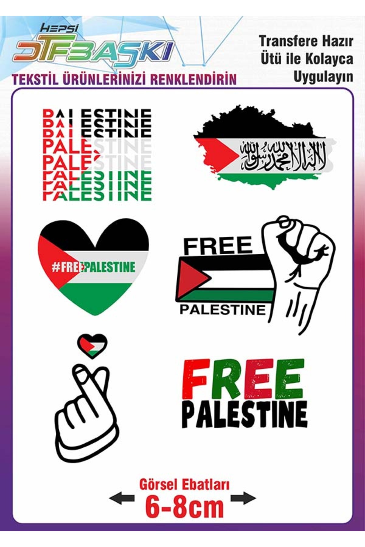 F17 Ajans Ütü ile Kumaşa Yapışan Dtf Free Palestine Pray Özgür Filistin Baskı