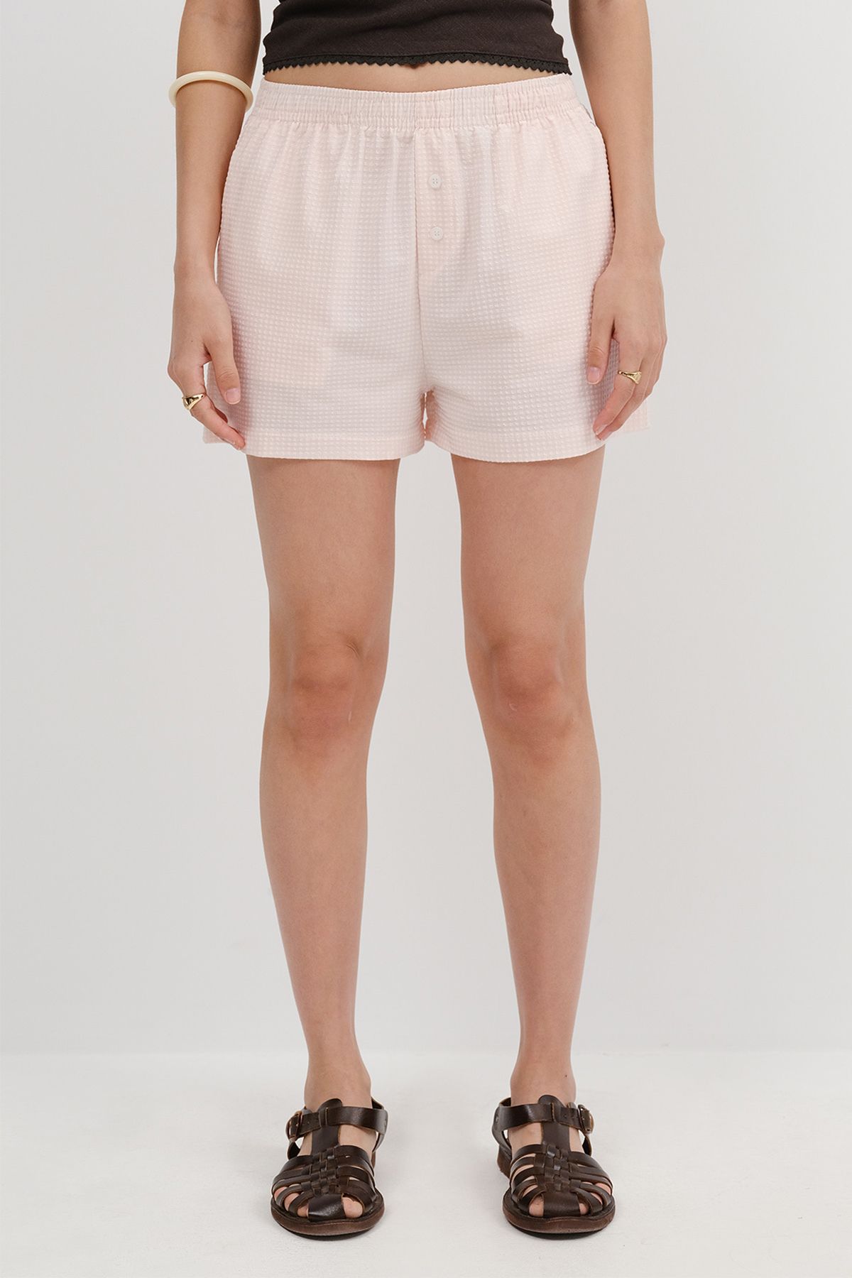 Addax-Gingham Patterned Shorts Ş17389 2