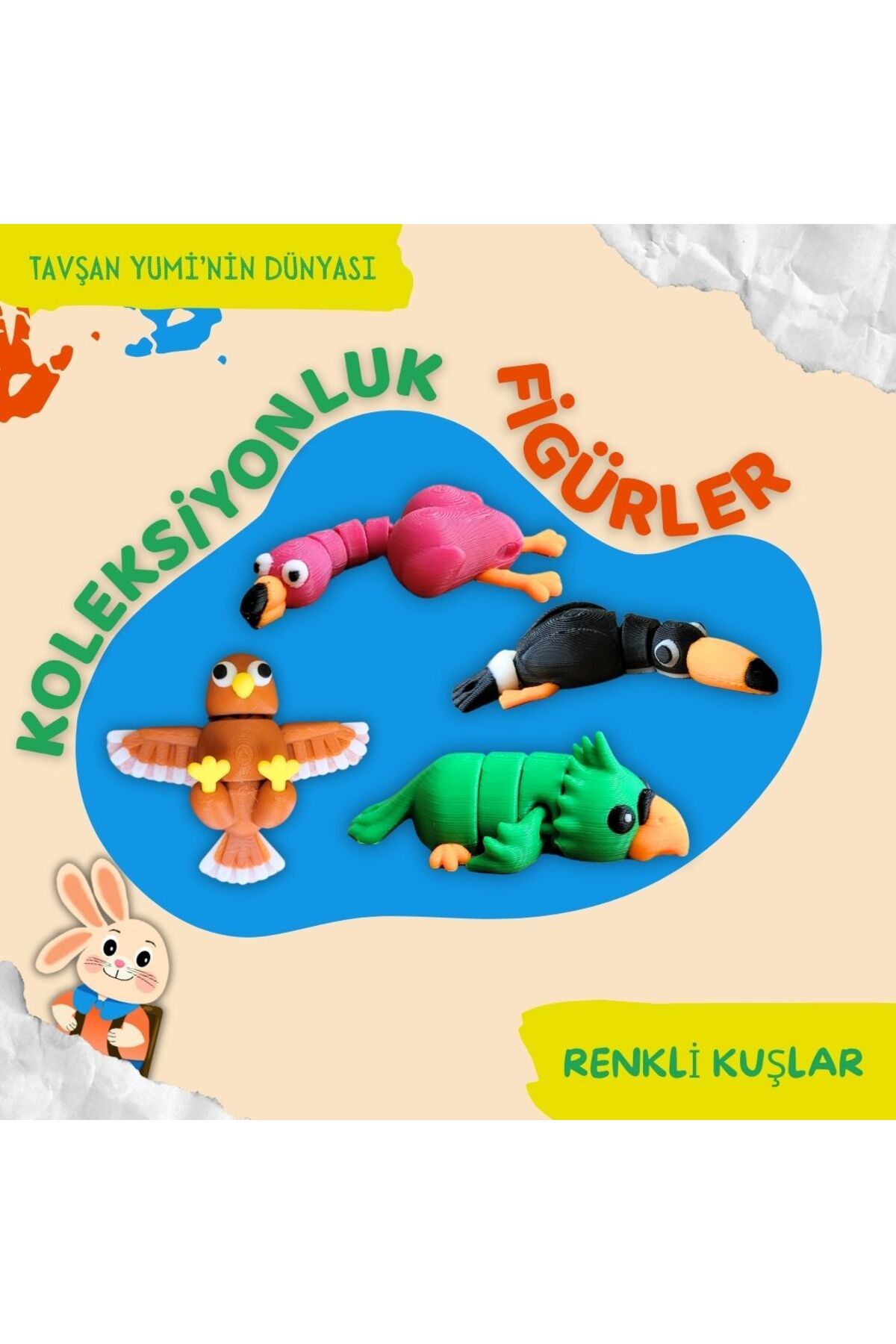 Tavşan Yumi Renkli Kuşlar Koleksiyonu - 4 Parça Hareketli Oyuncaklar