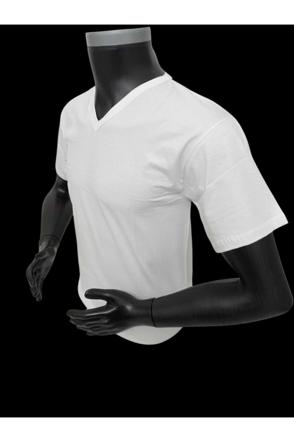 balkonda Tişört V yaka pamuklu cotton beyaz 2'li avantajlı paket slim fit ekstra esnek unisex VTC2-2