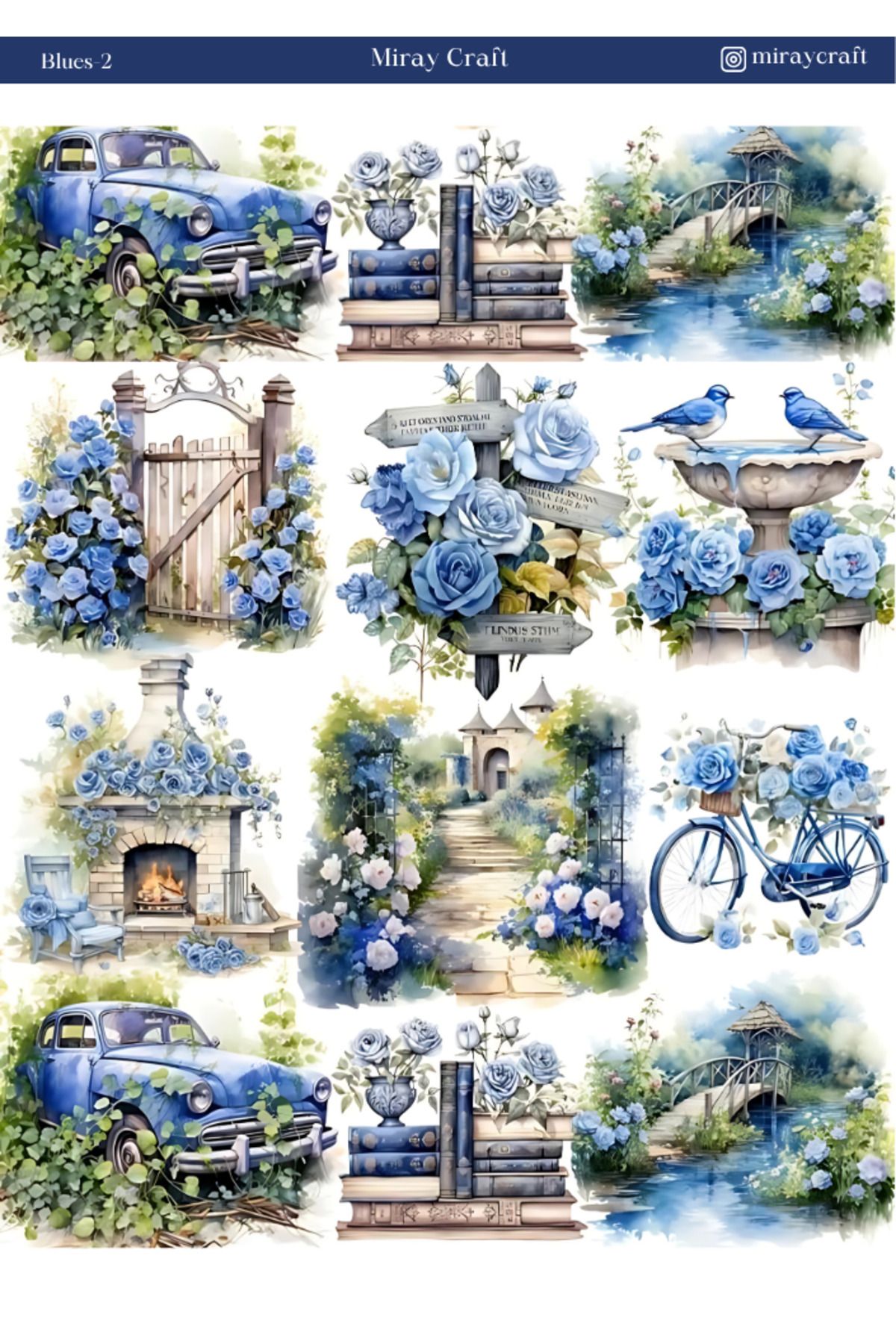 MirayDesign 1 Adet Mavi Renk Temalı Sticker – 12x17 cm | Scrapbook, Bullet Journal, Planlayıcı ve Ajanda İçin