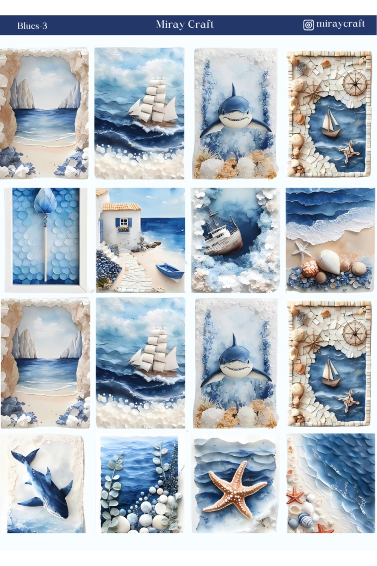 MirayDesign 1 Adet Mavi Renk Temalı Sticker – 12x17 cm | Scrapbook, Bullet Journal, Planlayıcı ve Ajanda İçin