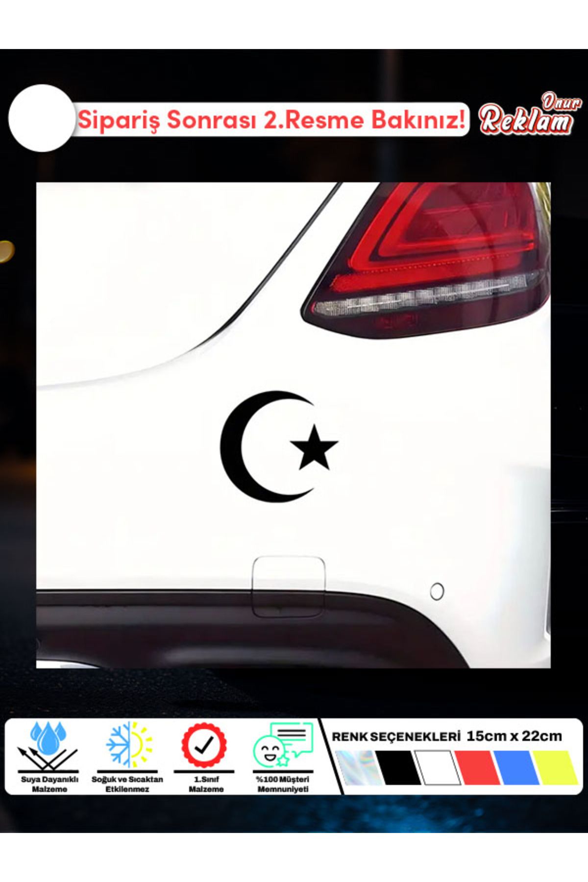 Onur Reklam Ay Yıldız Araç Stickerı – Suya Dayanıklı Türk Bayrağı Temalı Çıkartma (15x22 cm)