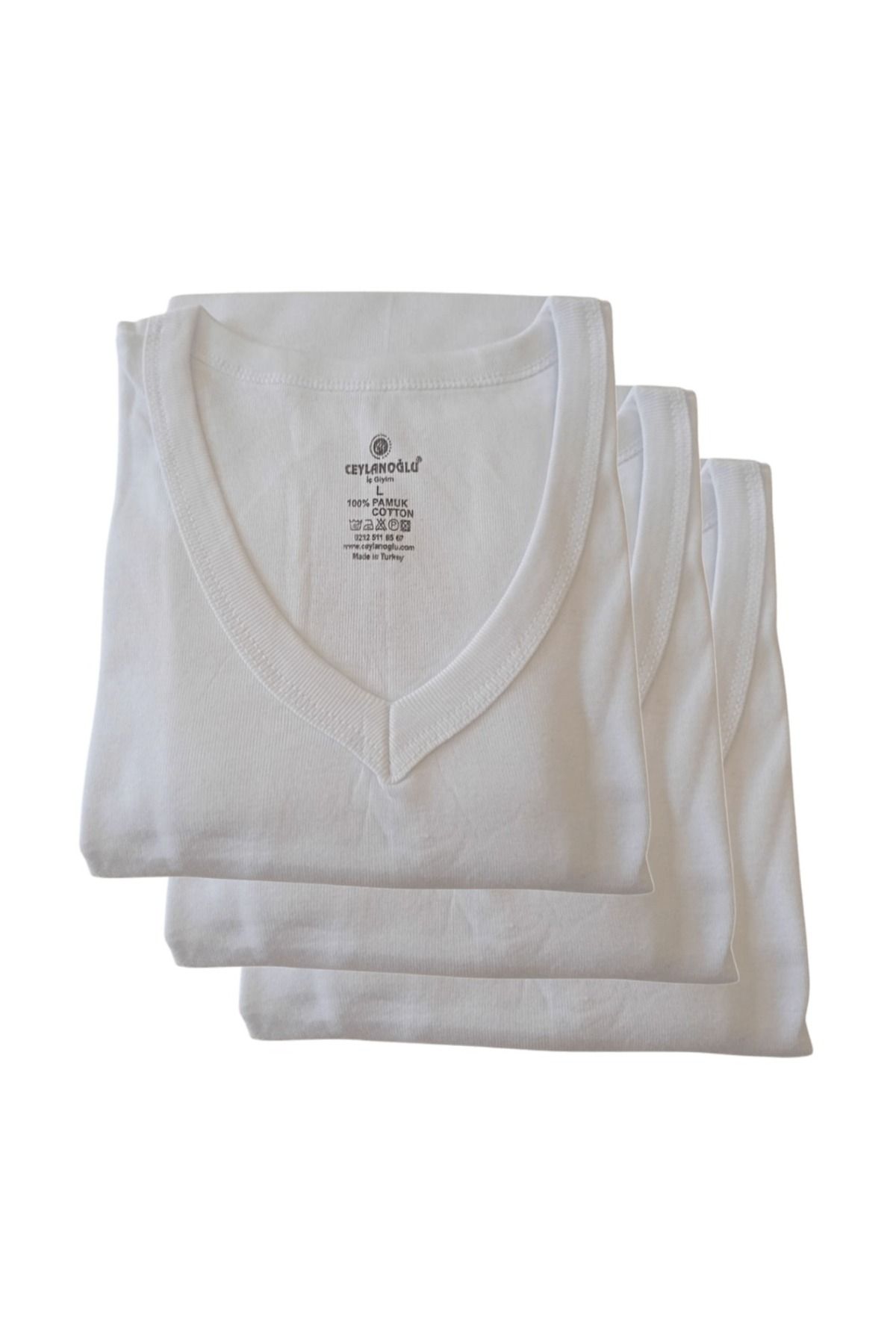 balkonda Tişört V yaka pamuklu cotton beyaz 3'lü ekonomik paket slim fit ekstra esnek unisex VTC2-3