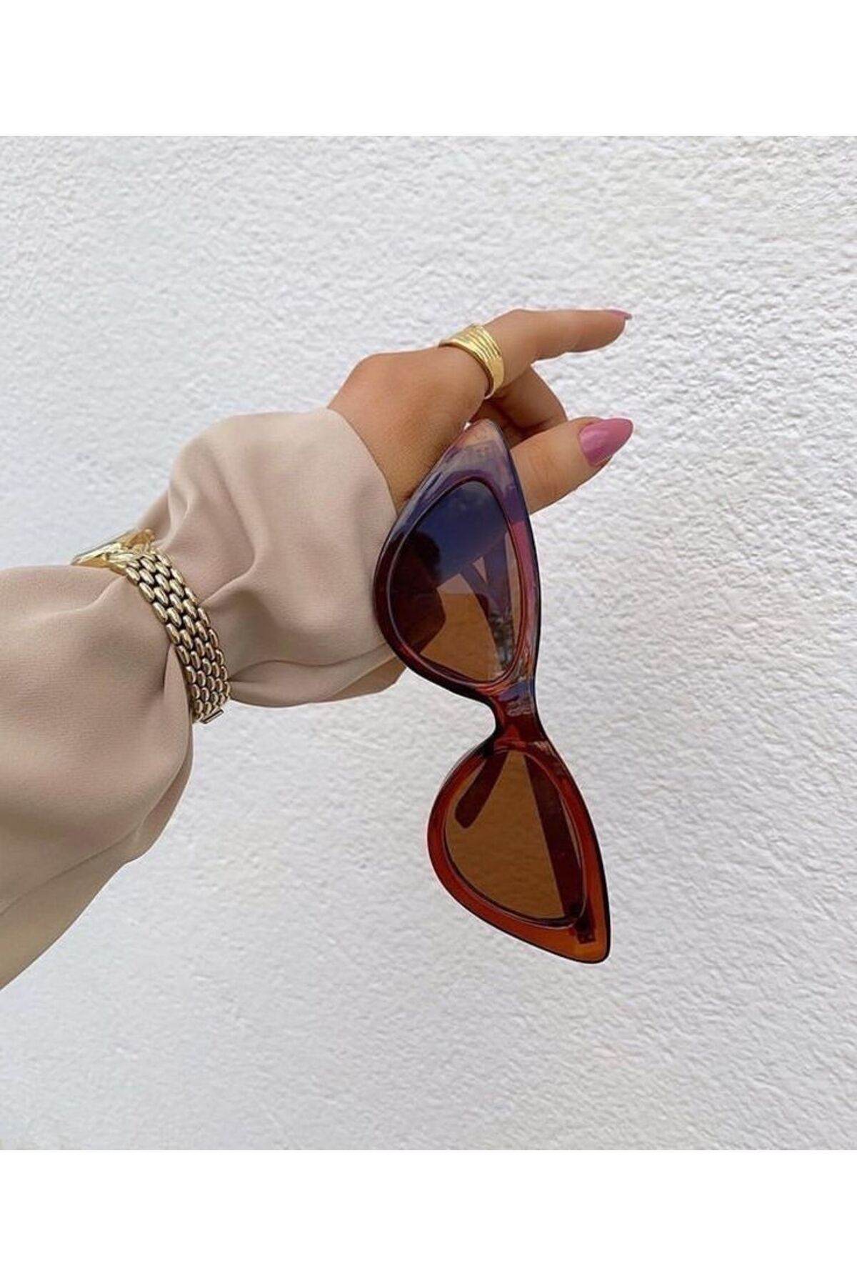 HONEY BAG Retro Kahverengi Üçgen Model Güneş Gözlüğü