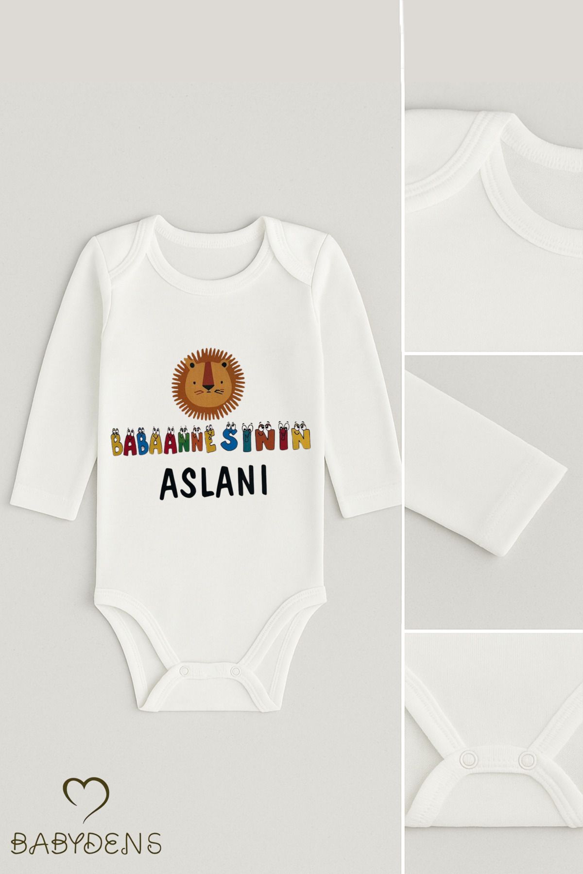 BABYDEN'S Babannesinin Aslanı Uzun Kollu Bebek Body %100 Pamuk Unisex Zıbın 0-24 Ay Çıtçıtlı Aslan Baskılı