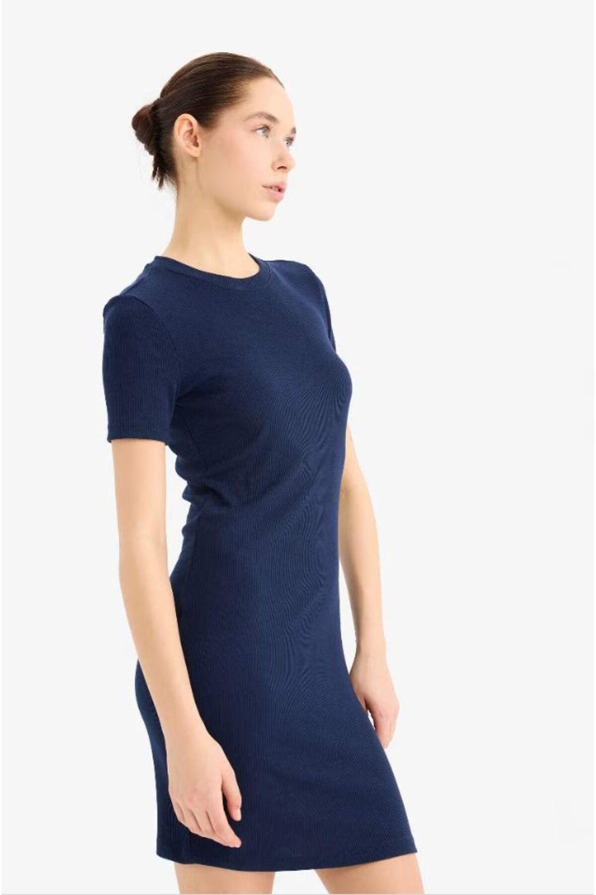 DeFacto Mini Elbise Fitilli Bodycon Vücudu Saran Bisiklet Yaka Kaşkorse Kısa Kollu