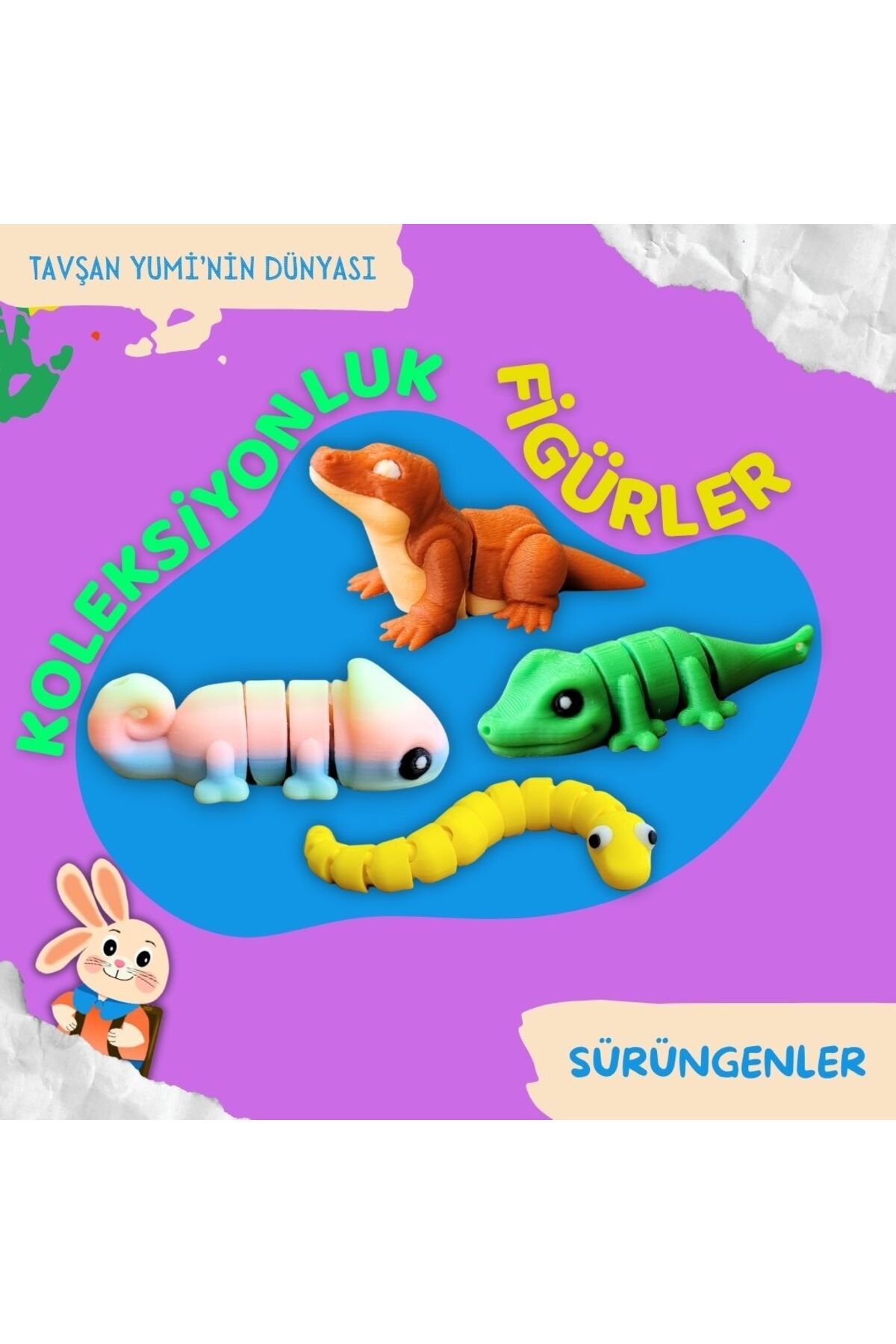 Tavşan Yumi Sürüngenler Koleksiyonu - 4 Parça Hareketli Oyuncaklar
