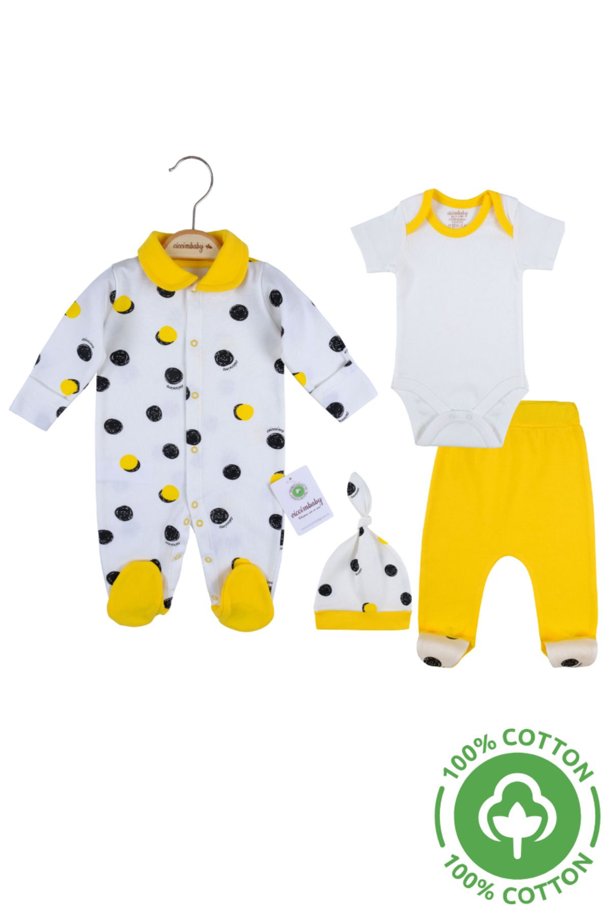 ciccimbaby Bebek Yenidoğan Set %100 Pamuklu Tulum , Şapka , Body ve Tek Alt 0-3 Aylık
