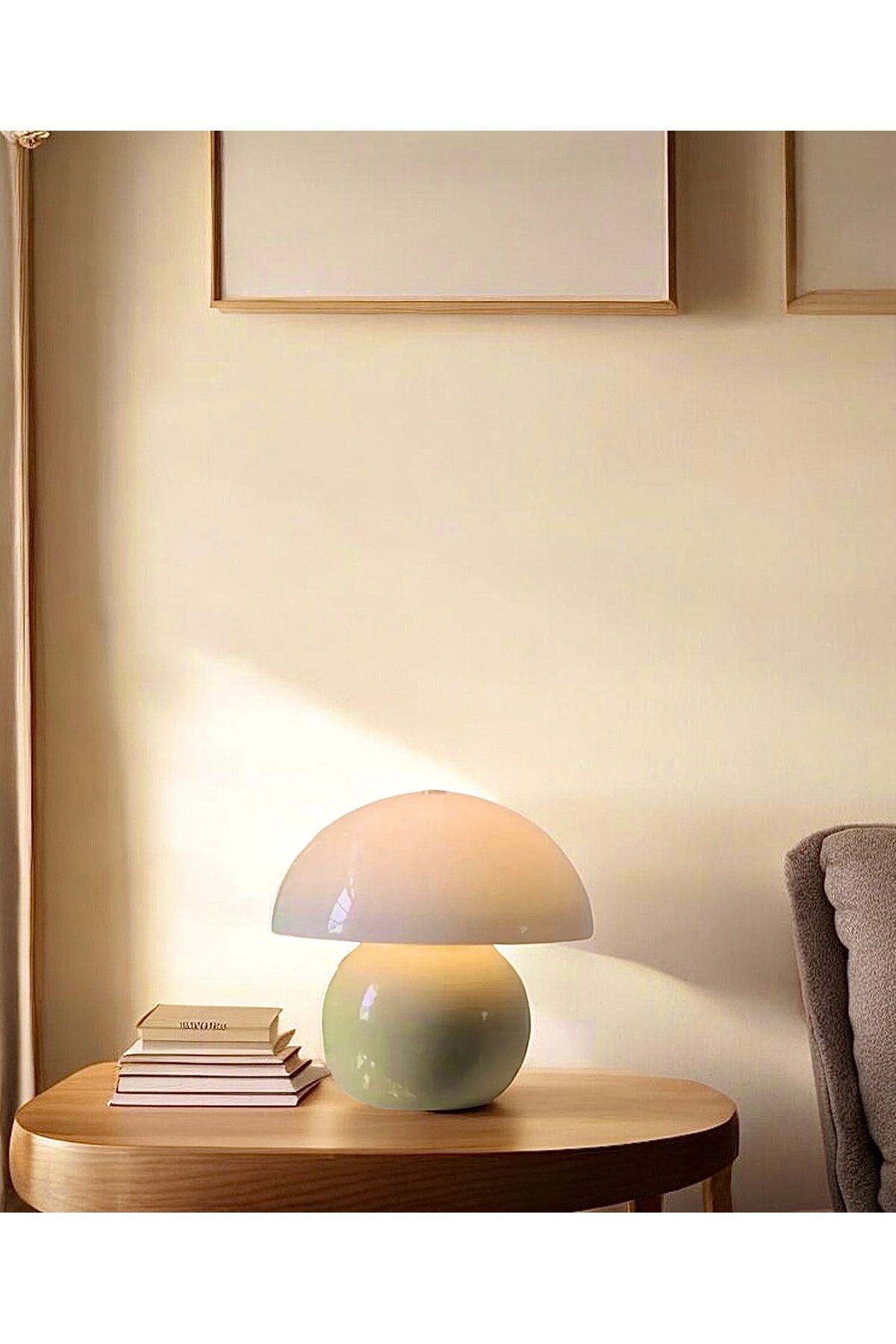 Fico Home Modern Abajur Krem Mushroom Masa Lambası Metal Şapka Metal Gövde