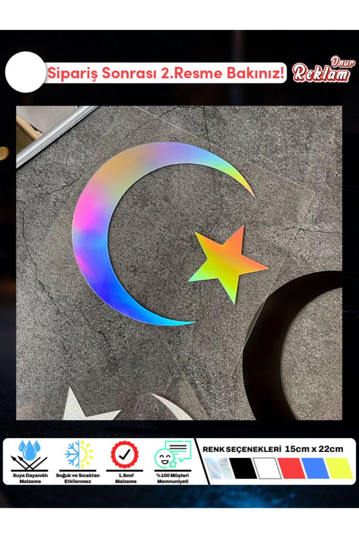 Onur Reklam Ay Yıldız Araç Stickerı – Suya Dayanıklı Türk Bayrağı Temalı Çıkartma (15x22 cm)