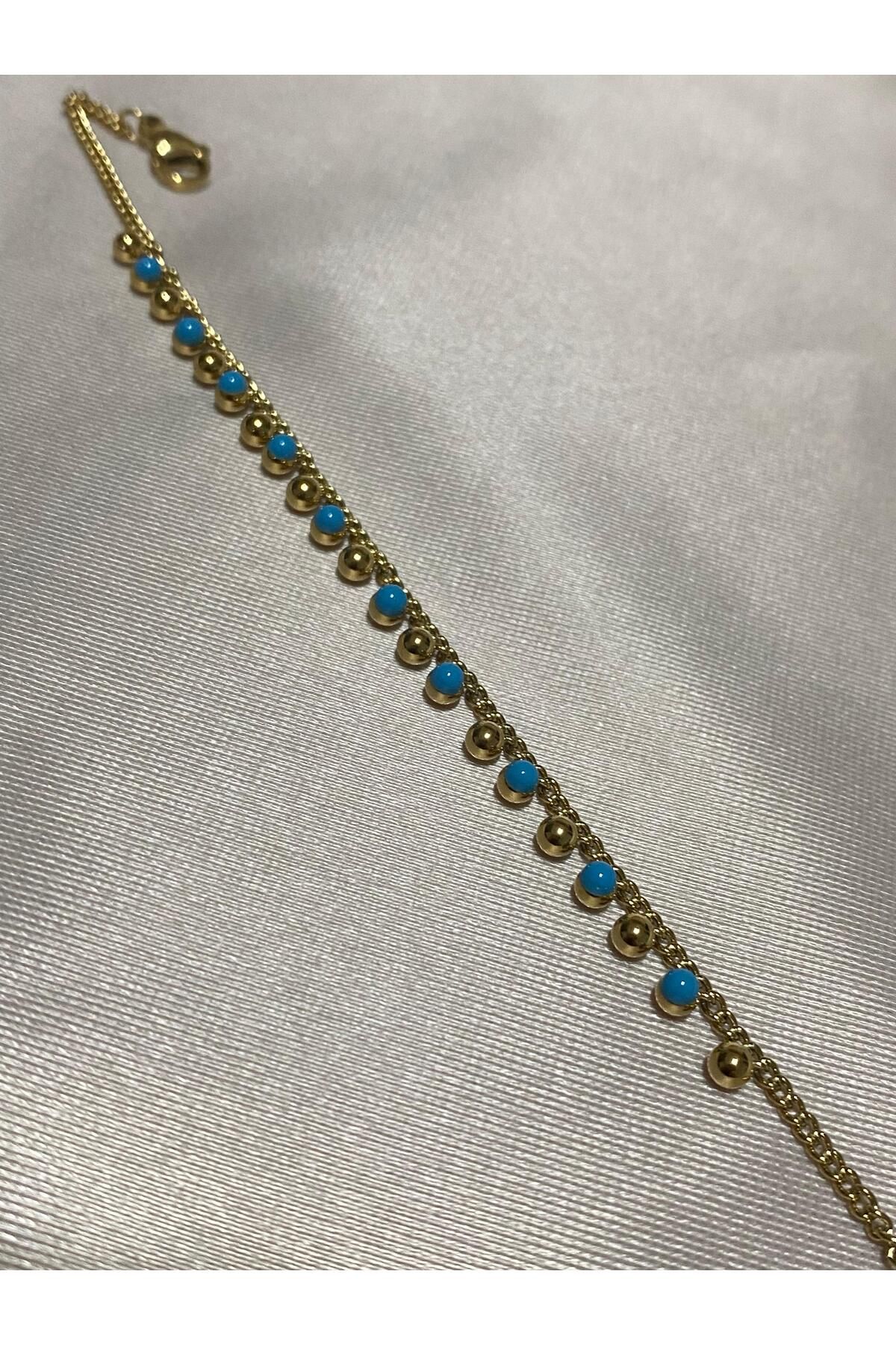 Lila Accessory Gold Renk Mavi Boncuklu Bileklik