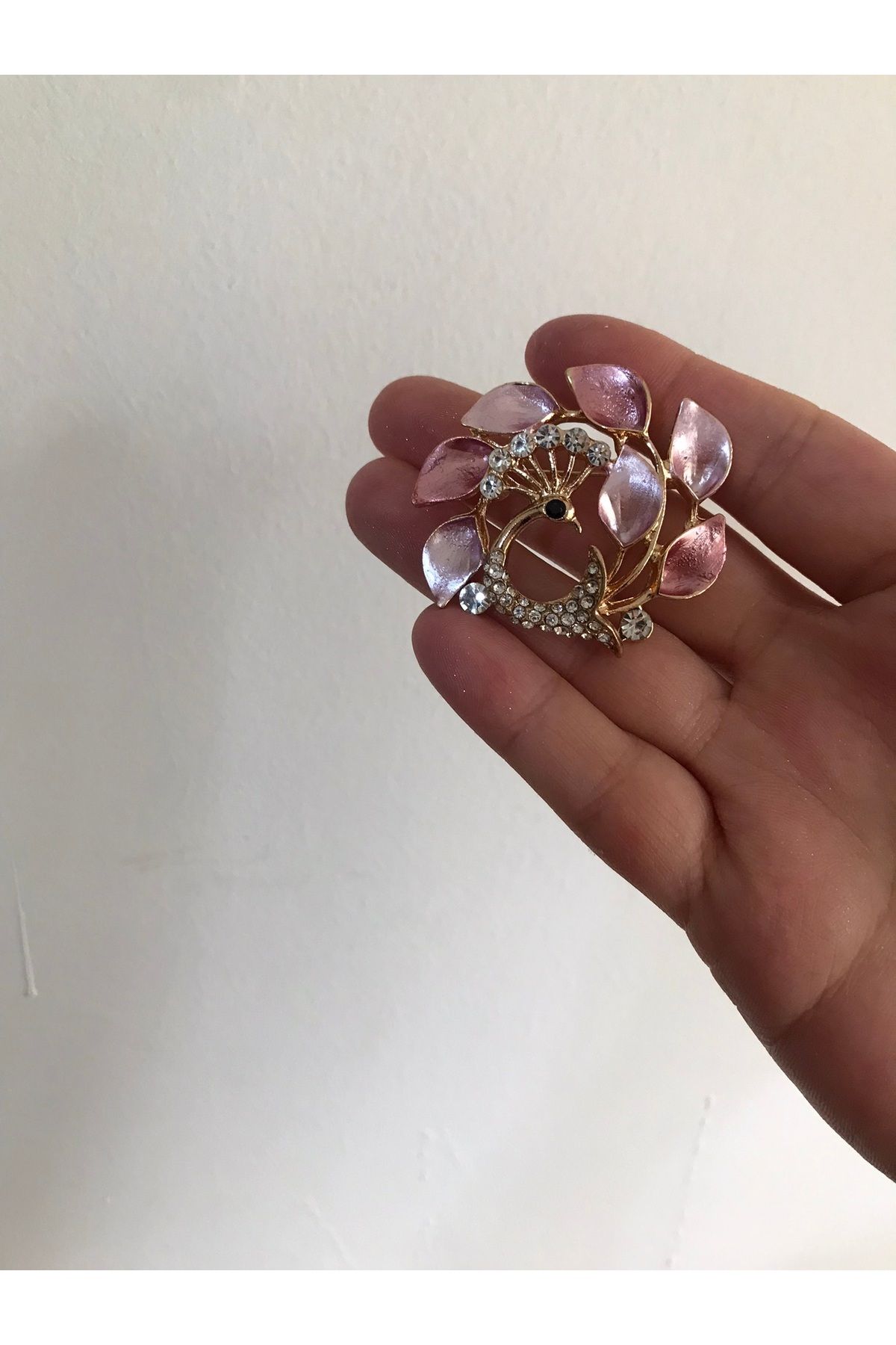shop PEMPE RENKLİ GÜMÜŞ TAŞLI PARLAK TAVUK KUŞU MODEL BROŞ