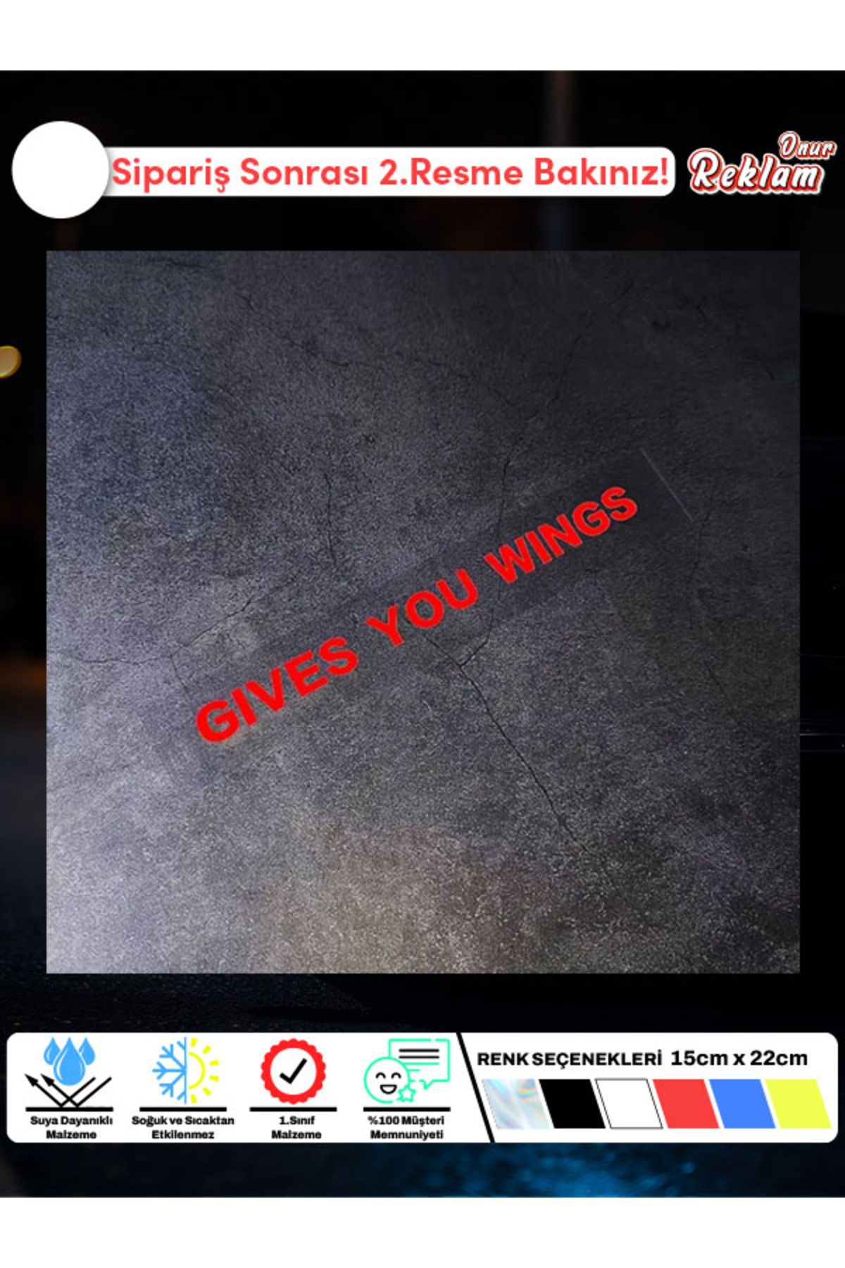 Onur Reklam Gives You Wings Yazılı Holografik Sticker Seti – Suya Dayanıklı 15x22 cm