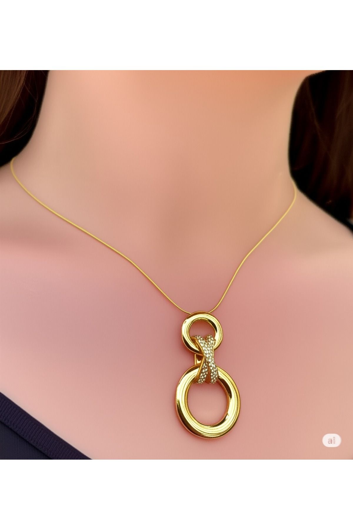 FAMEMUS ACCESSORY Çelik Gold Halka Tasarımlı Kadın Kolye - 45 cm