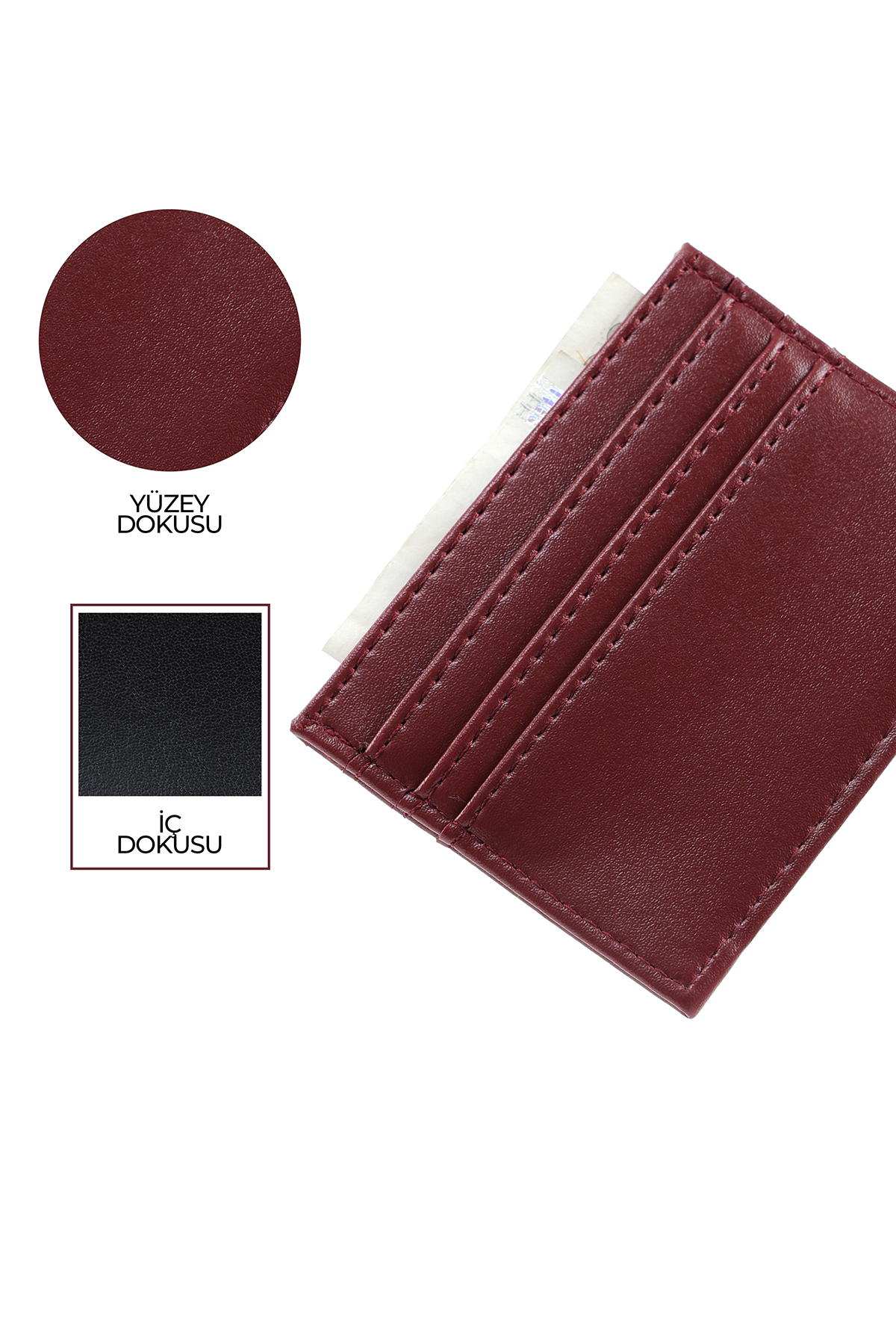SHAKA Bordo SHK68 Unisex Suni Deri Süper İnce Model Kağıt Para Bölmeli Kredi Kartı Ve Kartvizitlik Kartlık görsel 5