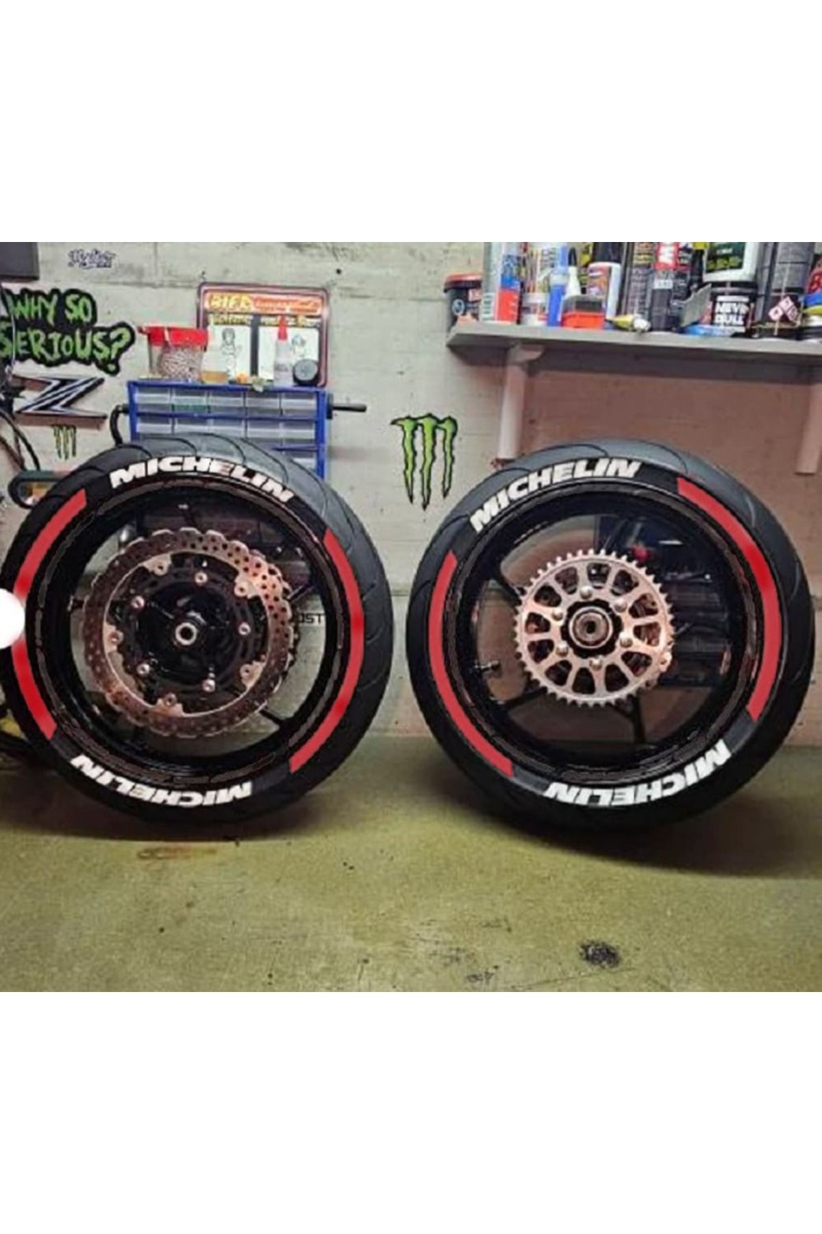 Performance Stickers Motorsiklet Michlen Lastik Yazısı Şeritli Lastik Stiker 8adet Lastik Sticker 15-19 İnç Arası Uyumlu-
