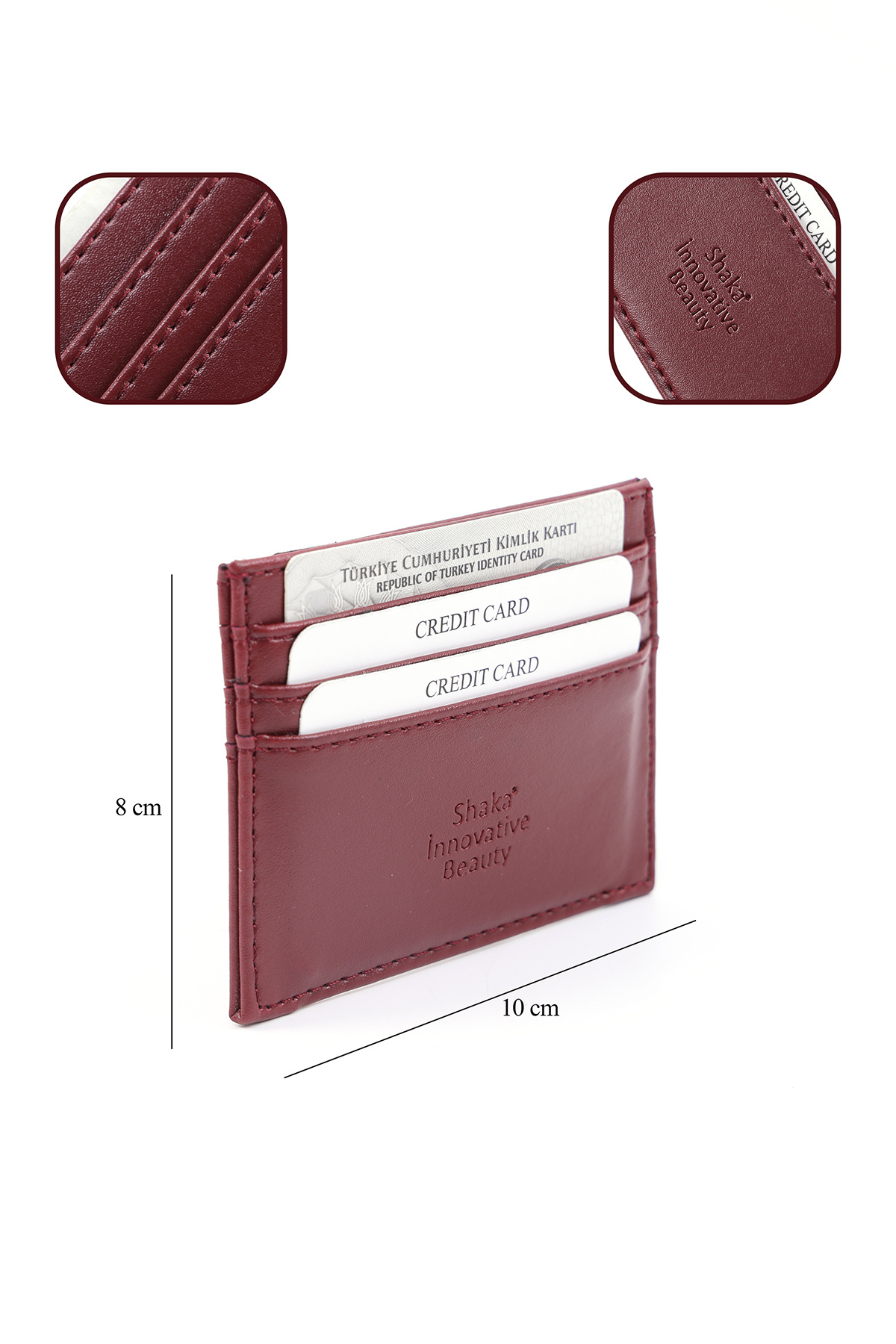 SHAKA Bordo SHK68 Unisex Suni Deri Süper İnce Model Kağıt Para Bölmeli Kredi Kartı Ve Kartvizitlik Kartlık görsel 4