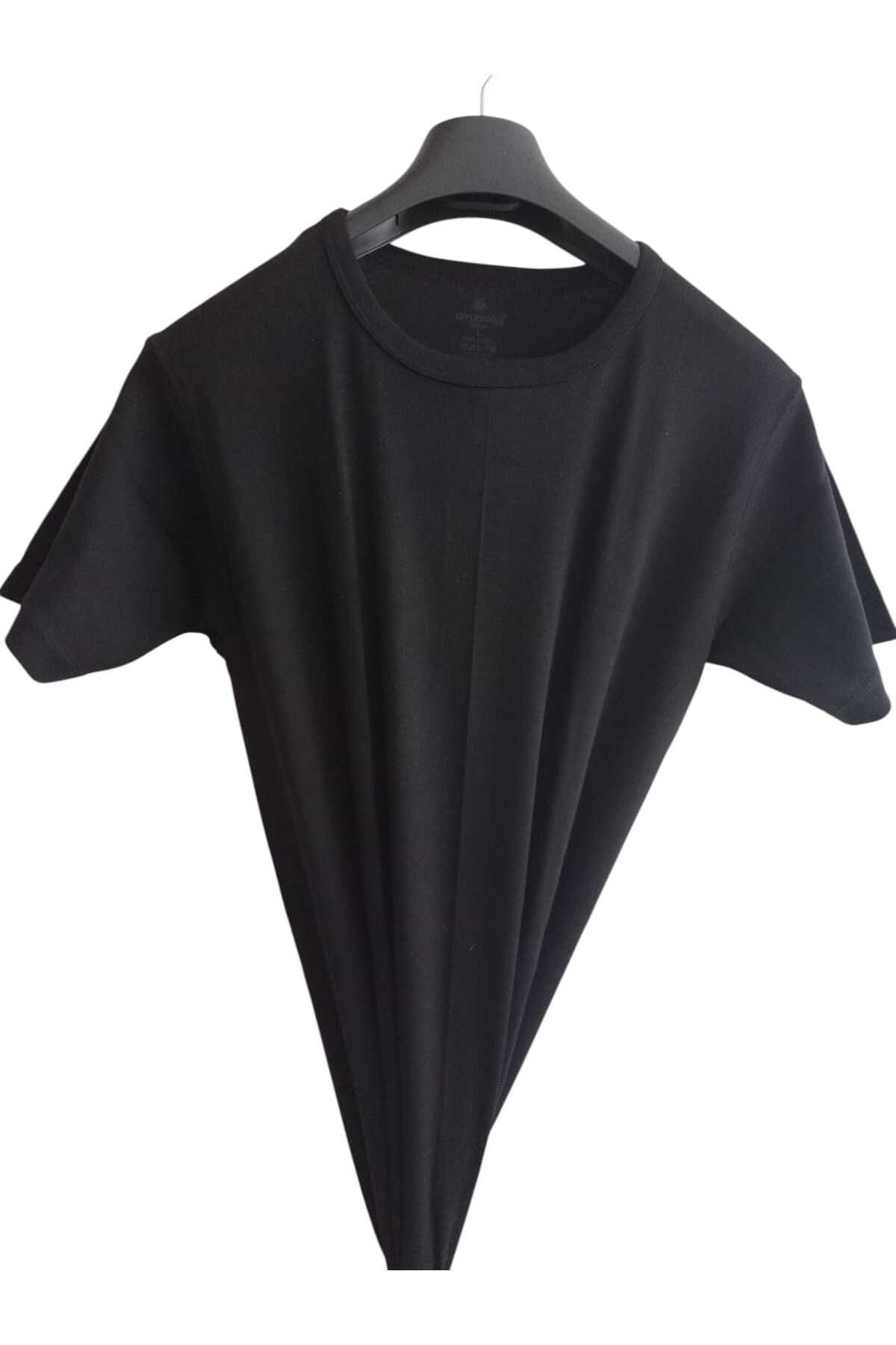 balkonda Tişört pamuklu cotton sıfır yaka siyah slim fit ekstra esnek unisex STC1-1