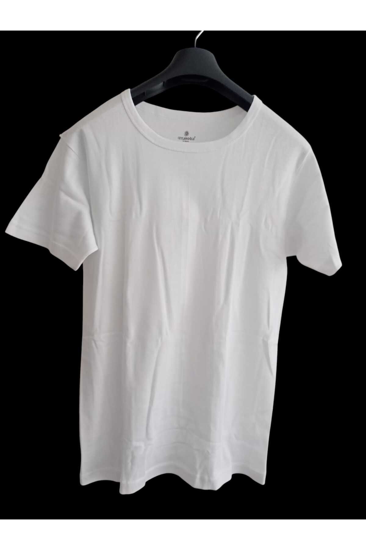 balkonda Tişört sıfır yaka pamuklu cotton 2'li avantajlı paket beyaz slim fit ekstra esnek unisex STC2-2
