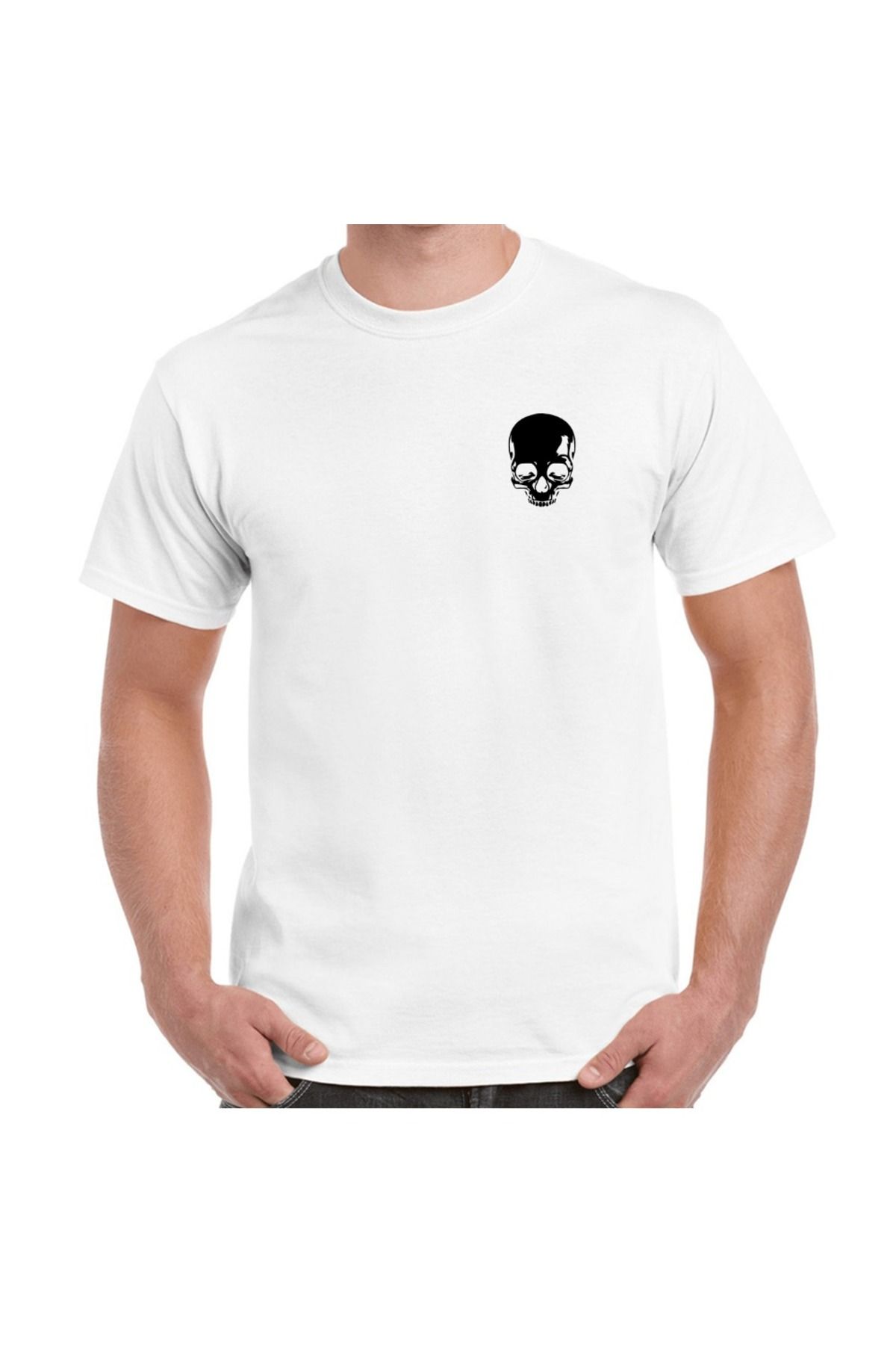 Alfa Giyim Tasarım Kurukafa Skull Göğüs Logo baskılı Tişört