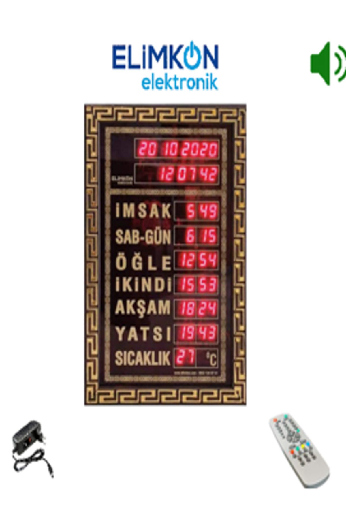 Elimkon VAKİTMATİK DİJİTAL İMSAKİYE EV OFİS TİPİ KUMANDALI EZANLI ALTIN