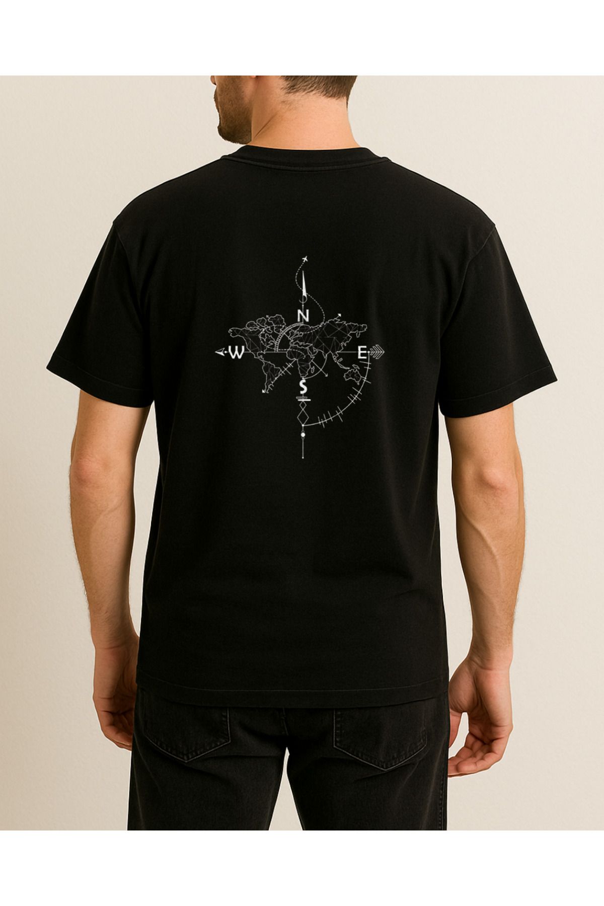 Ebiidesign Pusula Üzerinde Uçak Baskılı Tasarımlı T-Shirt