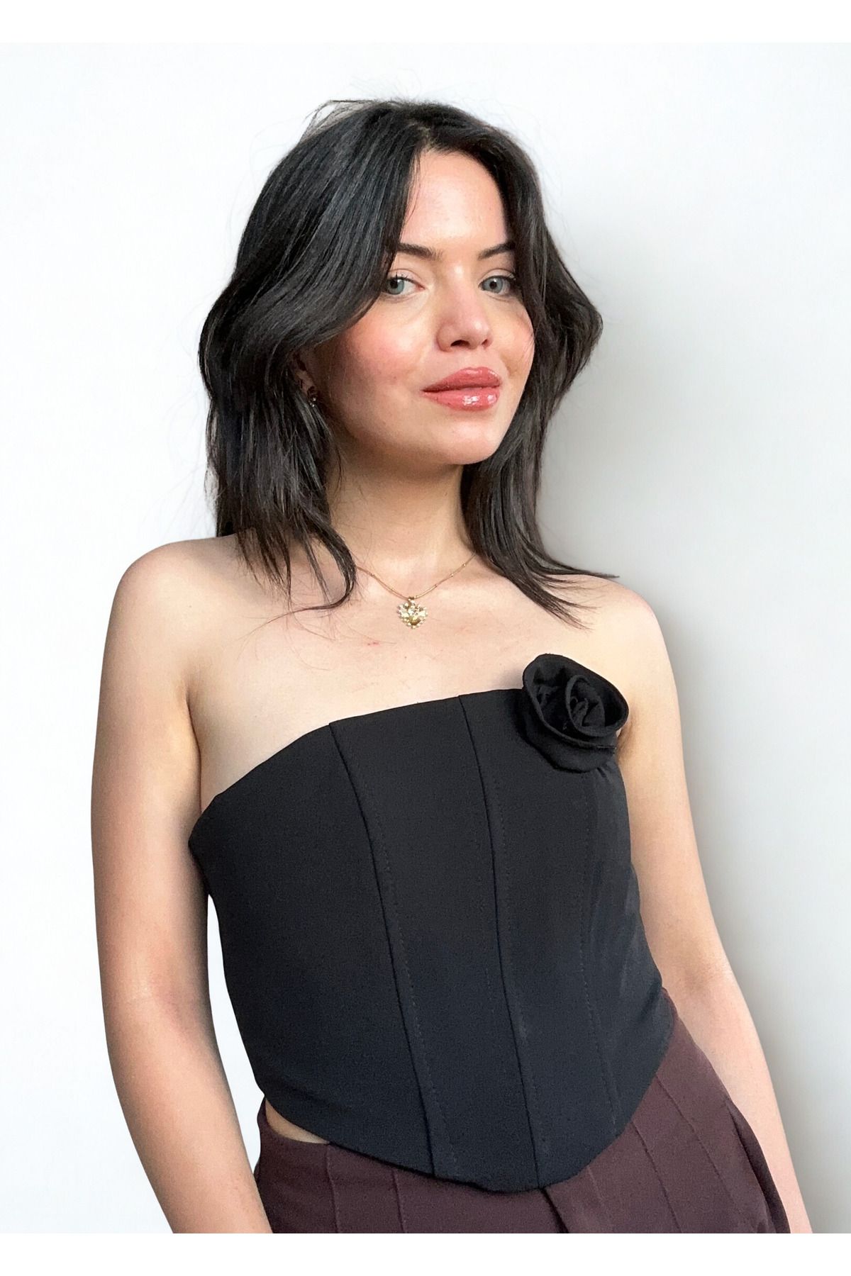 BELTICHA Kadın Y2K Büstiyer Coquette Lolita Gül Detaylı Balenli Korse Crop Büstiyer