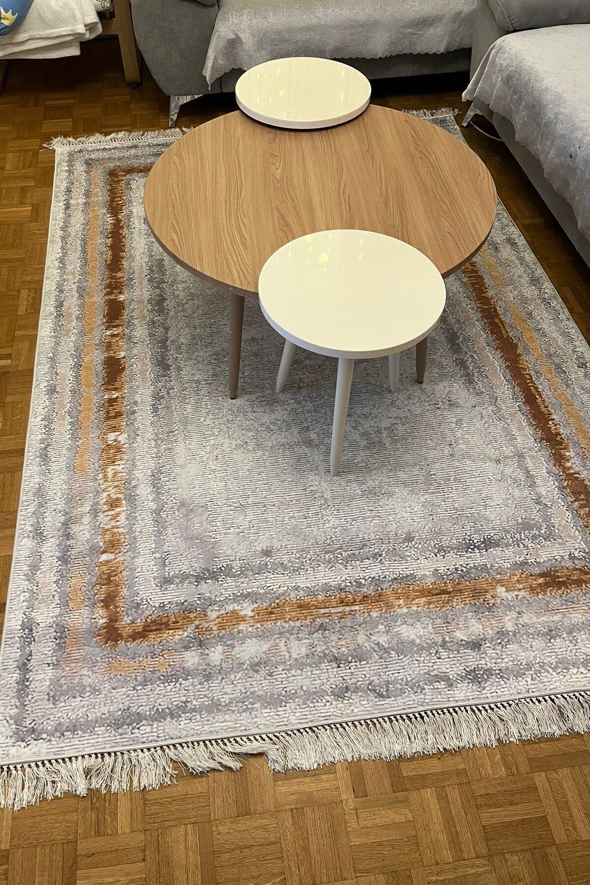 CENTER AVM Turuncu Halı Salon Halısı Makinede Yıkanabilir Kaymaz Taban Halı Salon Halısı