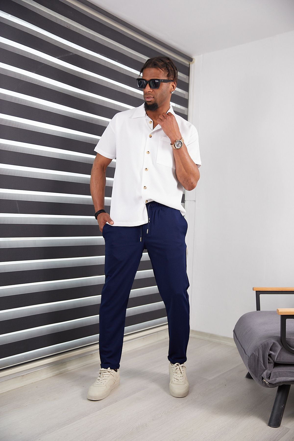HA-KA GİYİM Erkek Slim Fit Jogger Pantolon Duble Paça Yüksek Kalite Çizgi Desenli Kumaş Likralı