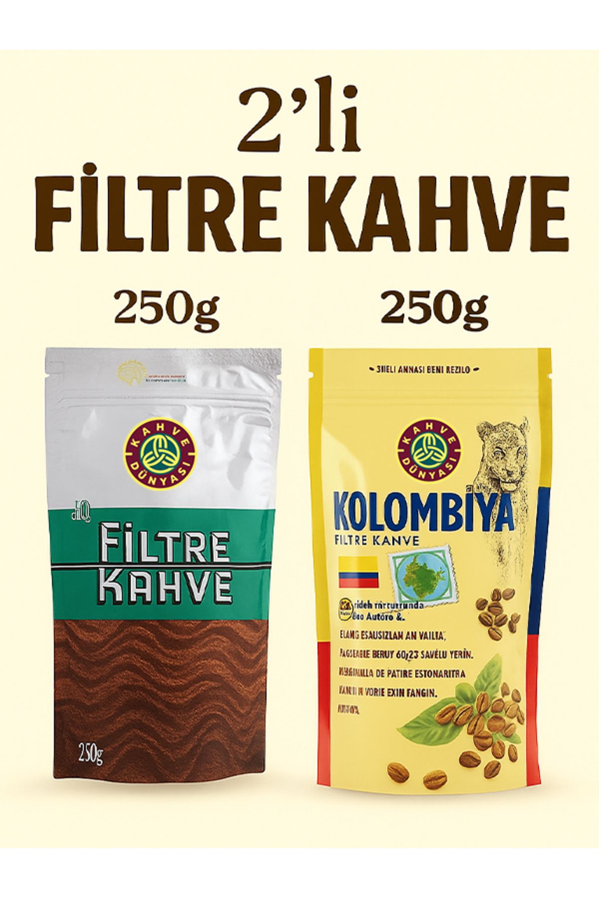 Kahve Dünyası 2’li Filtre Kahve Seti – Kolombiya & Klasik Filtre Kahve – 250g x 2