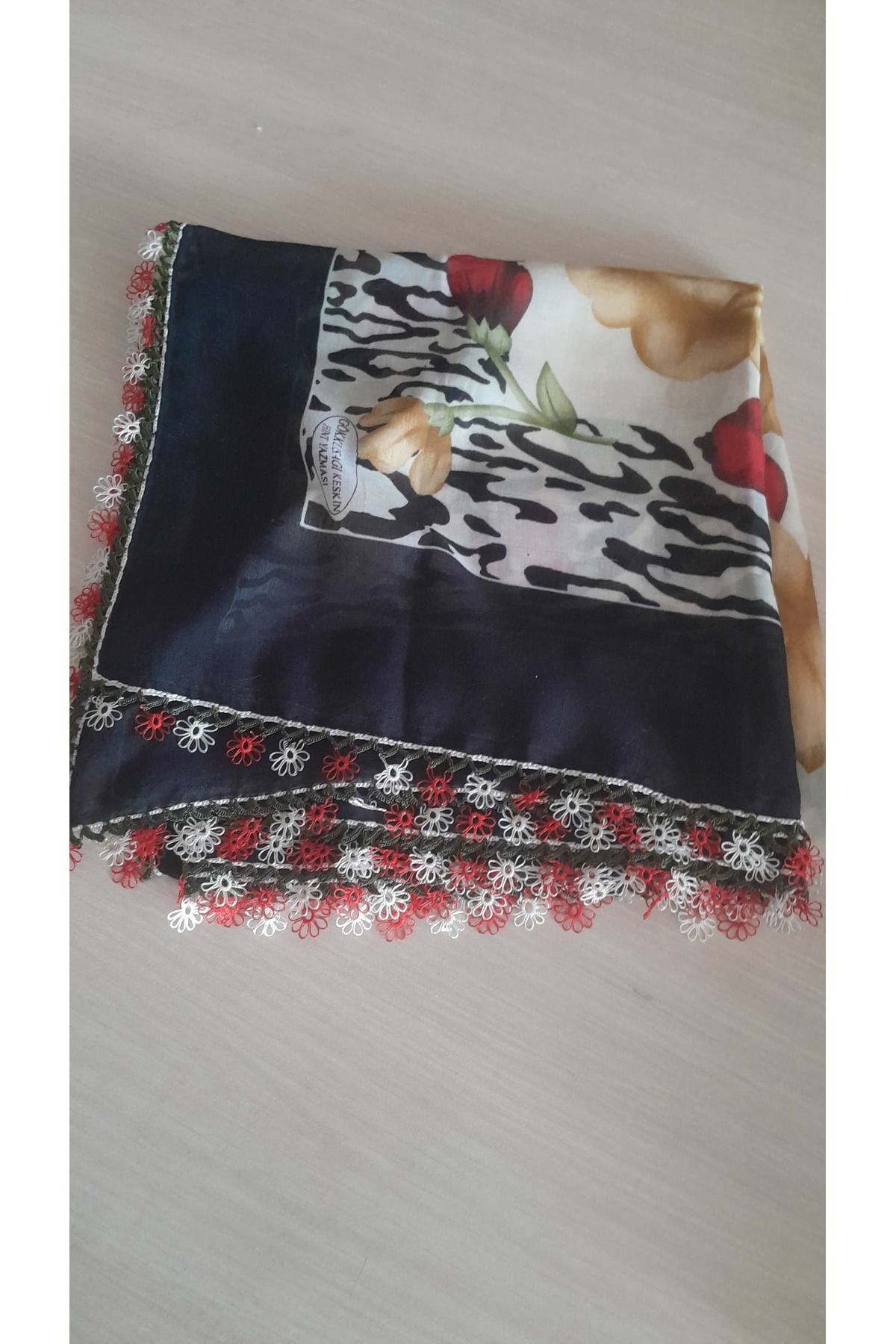 Papatyam El İşi Mekik ve Tığ İşi Yazma/Mekik Oyası/Tığ Oyalı Yemeni/El İşi Çeyizlik Tülbent/Polyester/100x100