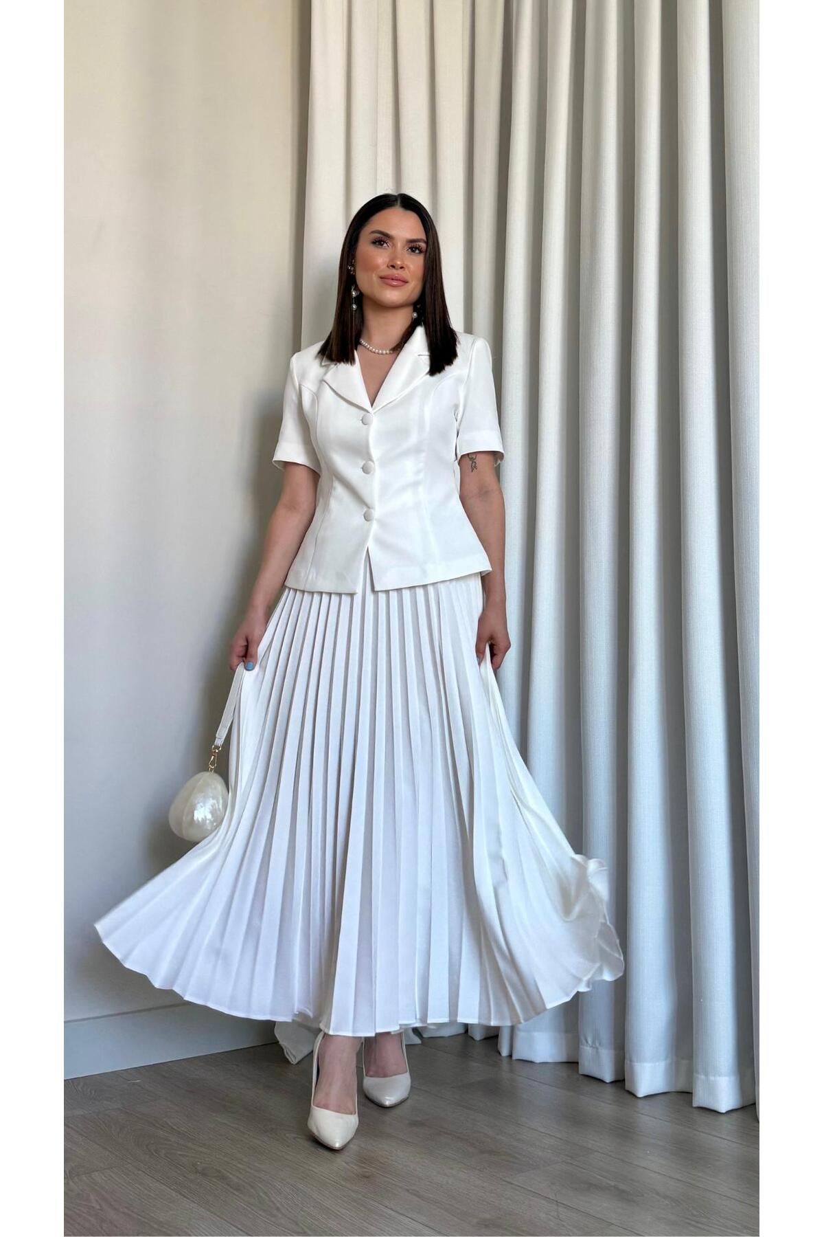 ROUPAS Pileli Etek Ceket Takım