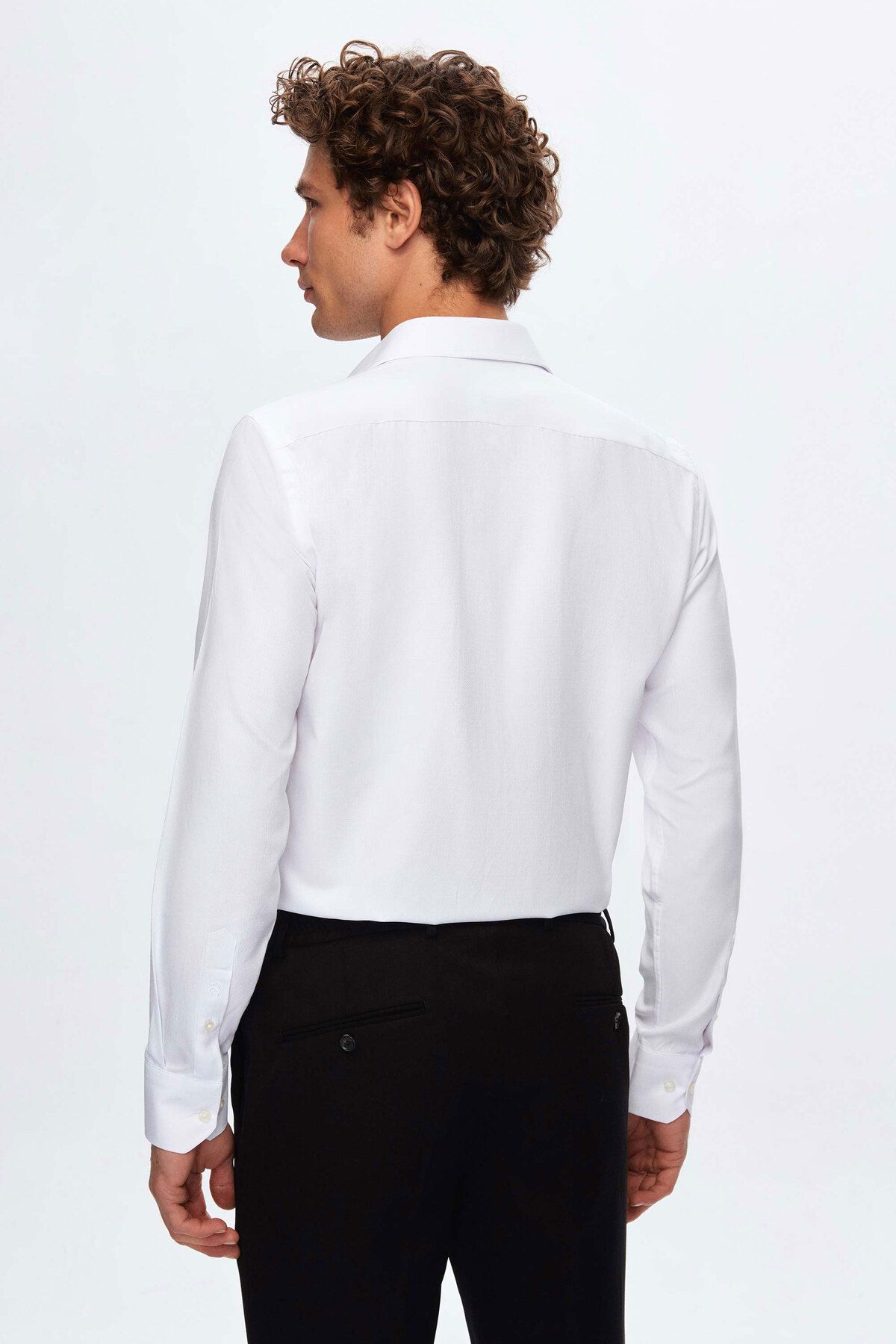 Twn-Slim Fit Λευκό απλό πουκάμισο 6