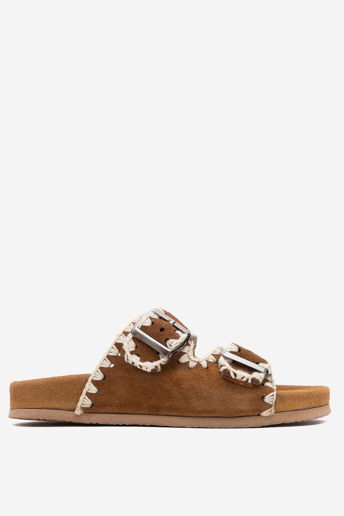 Dericlub-Dericlub Women's Drawstring Double Strap Casual Slippers Real Suede Leather Zy 7900 Taba 1