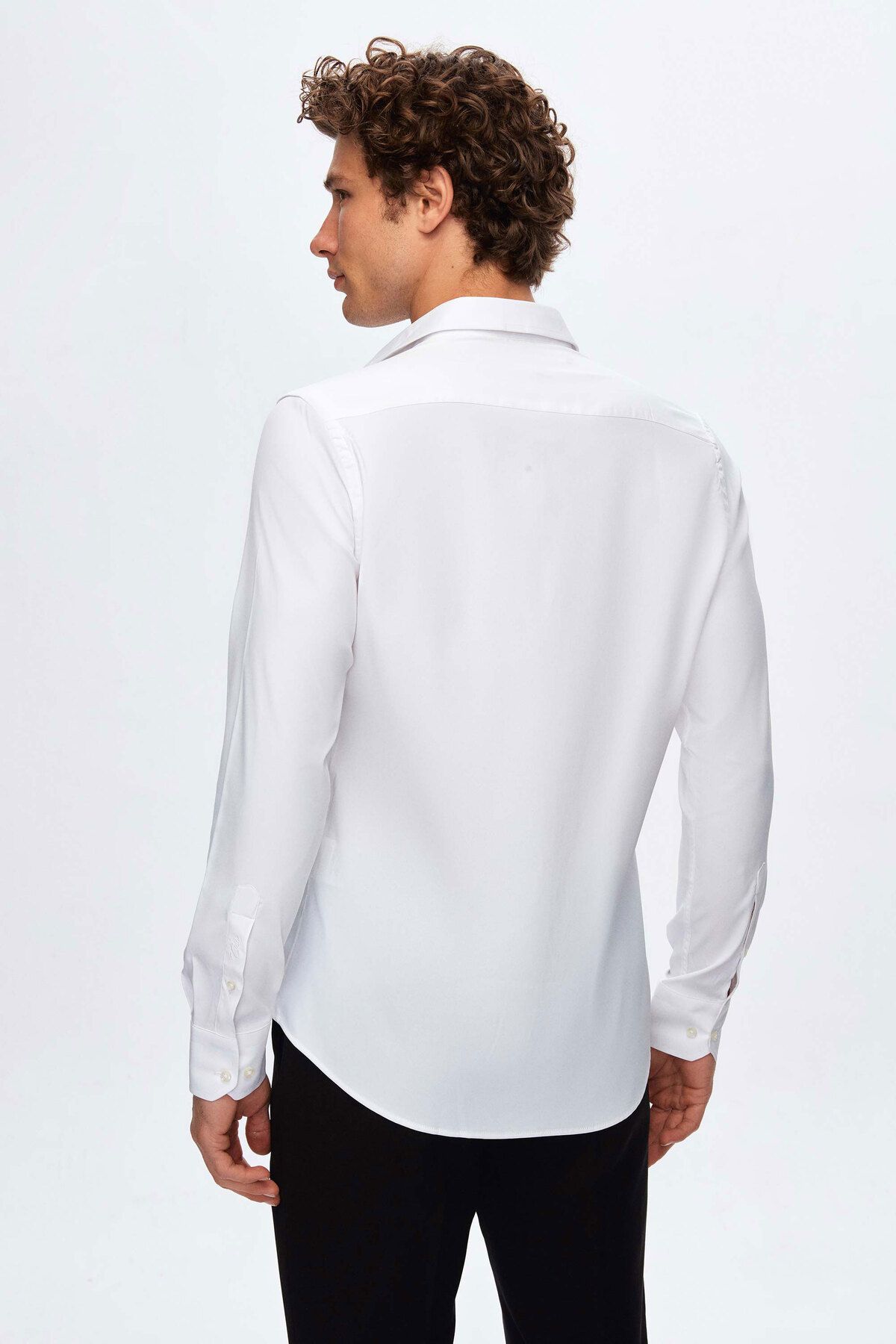Twn-Slim Fit Λευκό απλό πουκάμισο 3