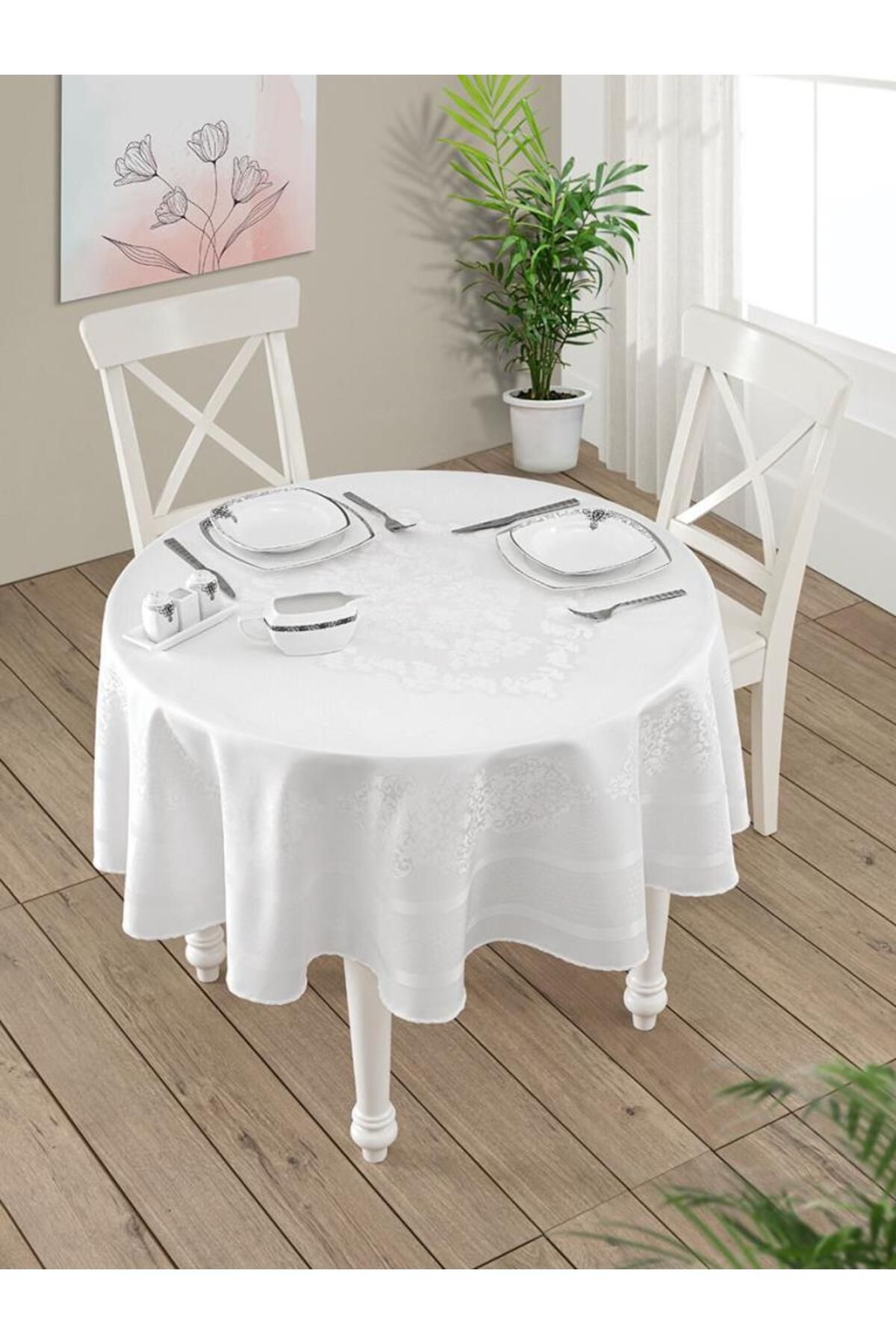 Karna Home Pano Jakarlı Caramel Yuvarlak Masa Örtüsü