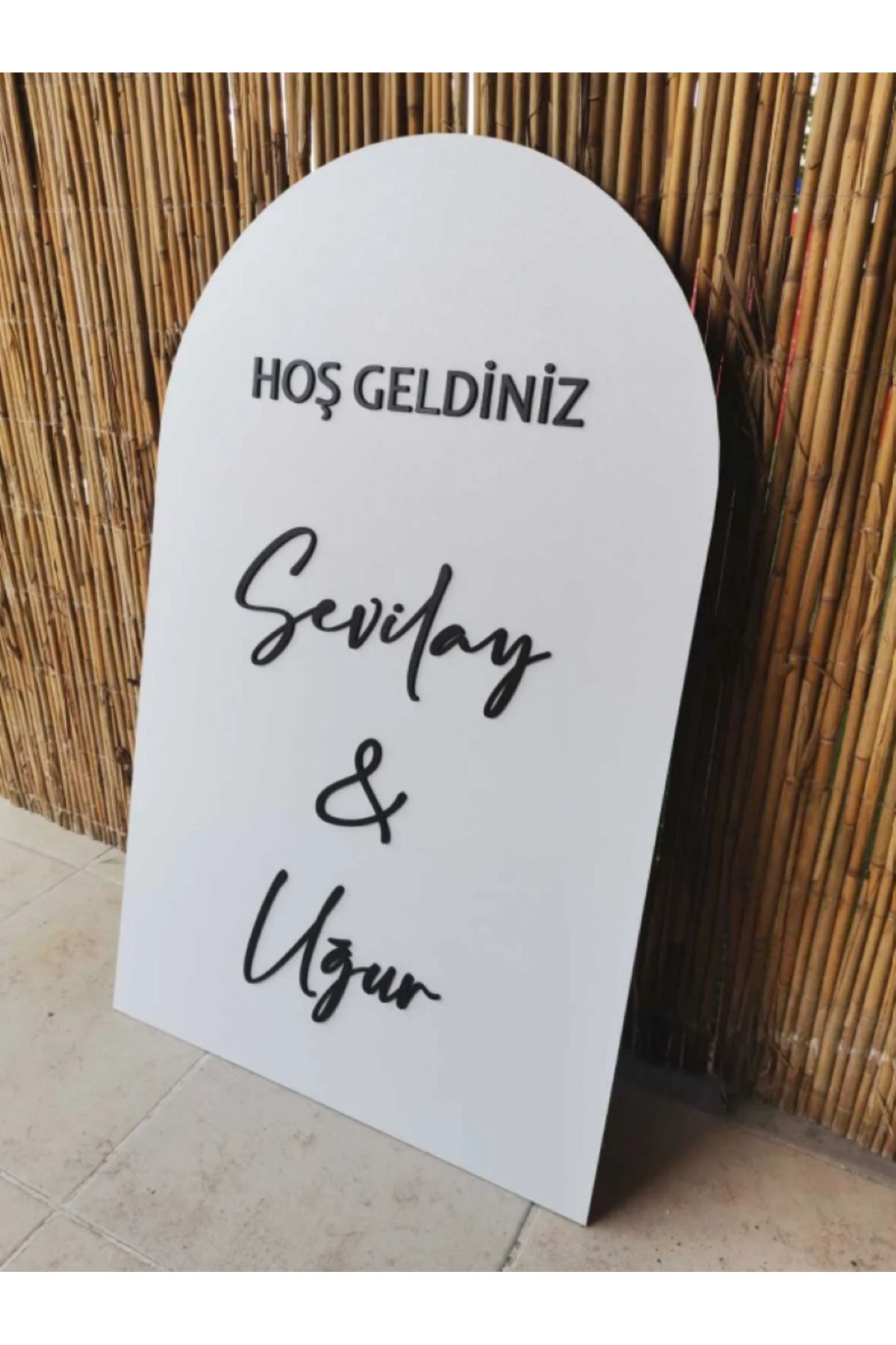 Kurtulan Lazer Tasarım Oval Beyaz Mdf Üzeri Siyah Pleksi & Düğün & Nişan Karşılama Panosu 60x40 cm