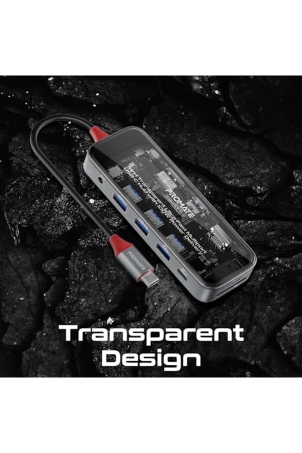 Promate-USB-C™ Hub, 11-in-1 Multi-Display Hub with Dual 4K HDMI, 4K DisplayPorts, Ultra-Fast 1000M 2