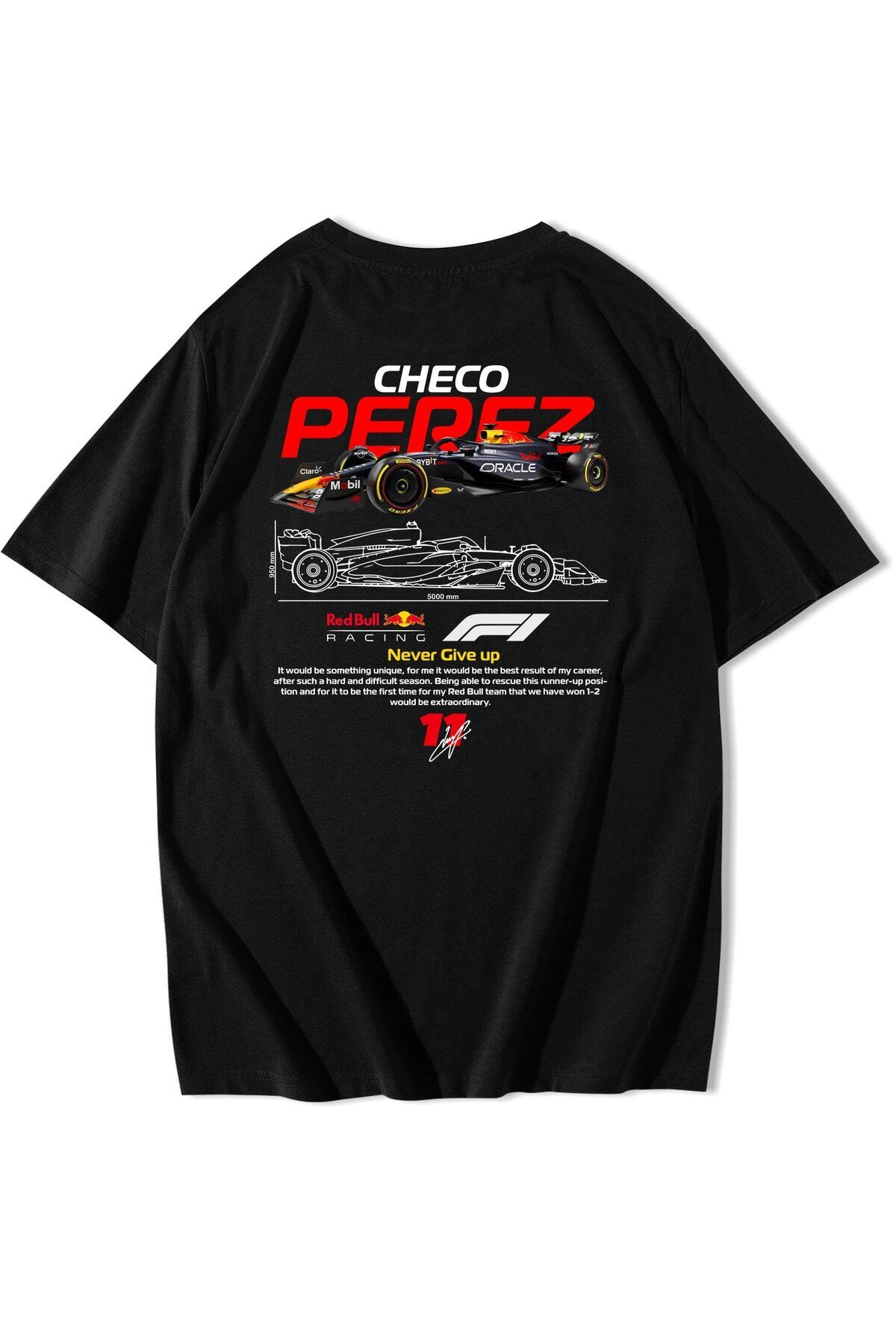 BRZ COLLECTION Unisex Oversize Checo Perez F1 T-shirt Siyah
