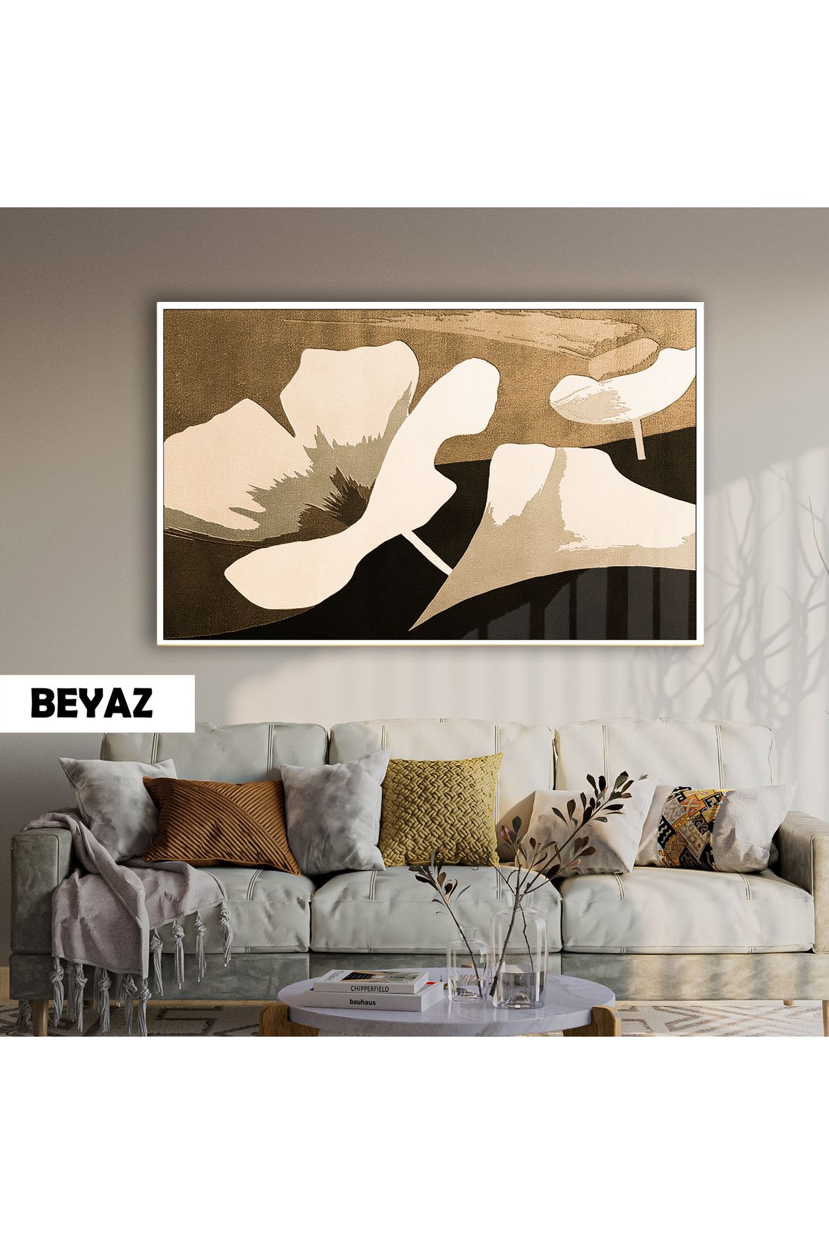 Harikabirev HARİKABİREV| BRONZ-SİYAH SOYUT ÇİÇEK MODELİ (GARDENIA) |ÇERÇEVELİ TEMPERLİ CAM TABLO TEKLİ YATAY